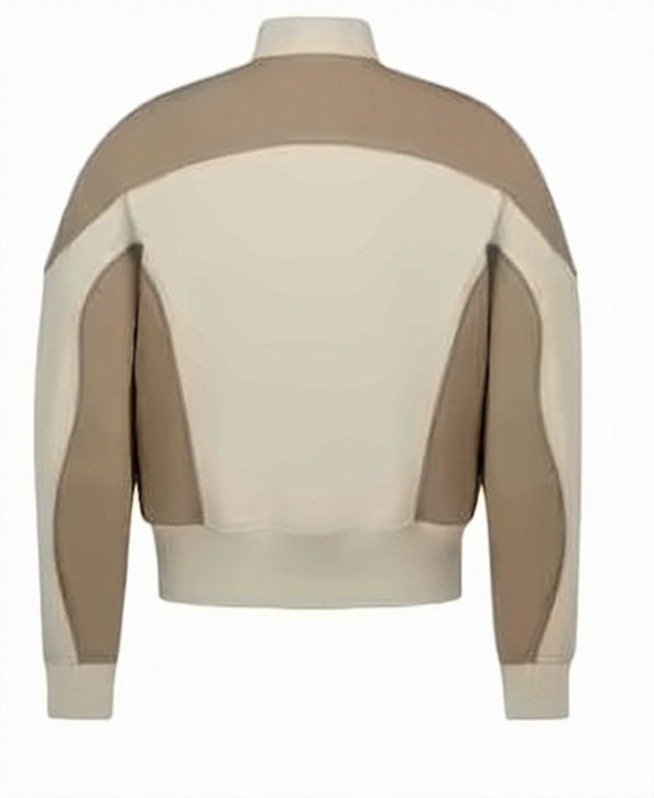 Color-Block Bomber Jacket with Ribbed Cuffs and Hem