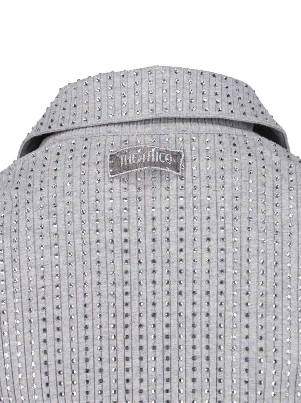 Fitted Grey Mini Dress With Reflective Embellishments