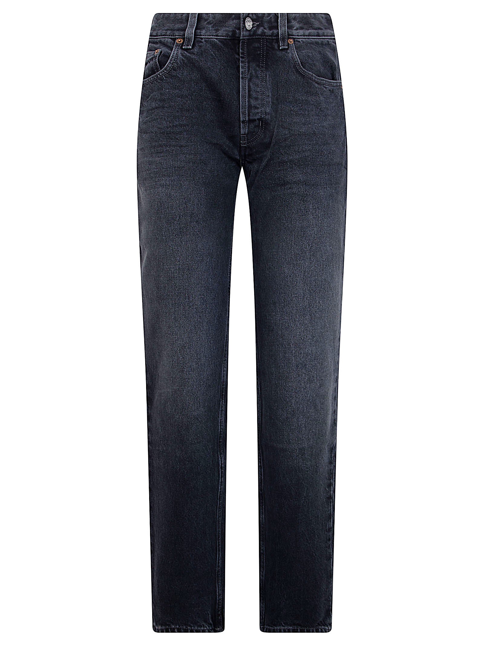 High-Waisted Relaxed Straight Leg Jeans with Embossed Branding