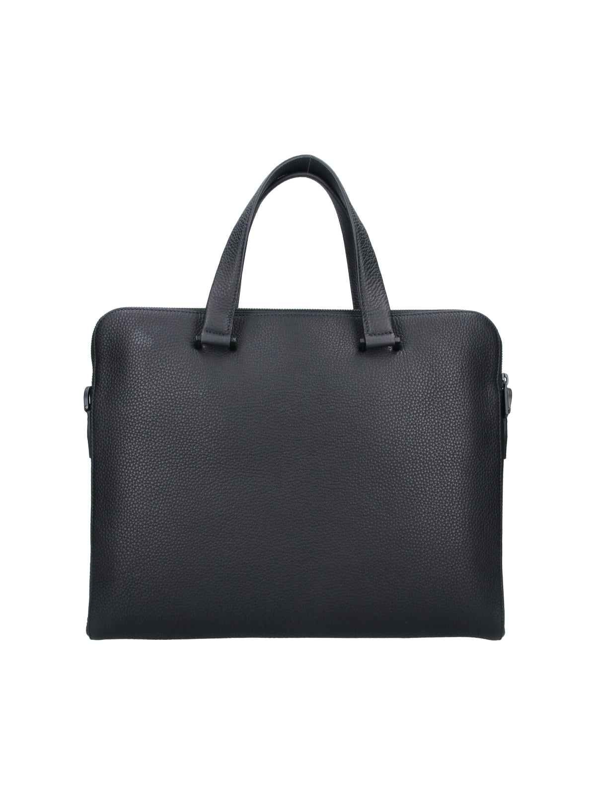 Black Textured Leather Triple Compartment Briefcase
