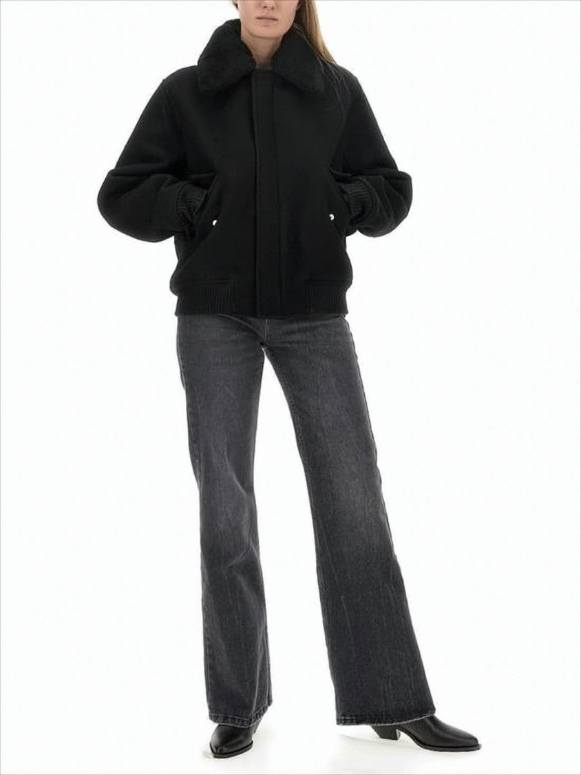 Cropped Black Wool Jacket with Oversized Collar