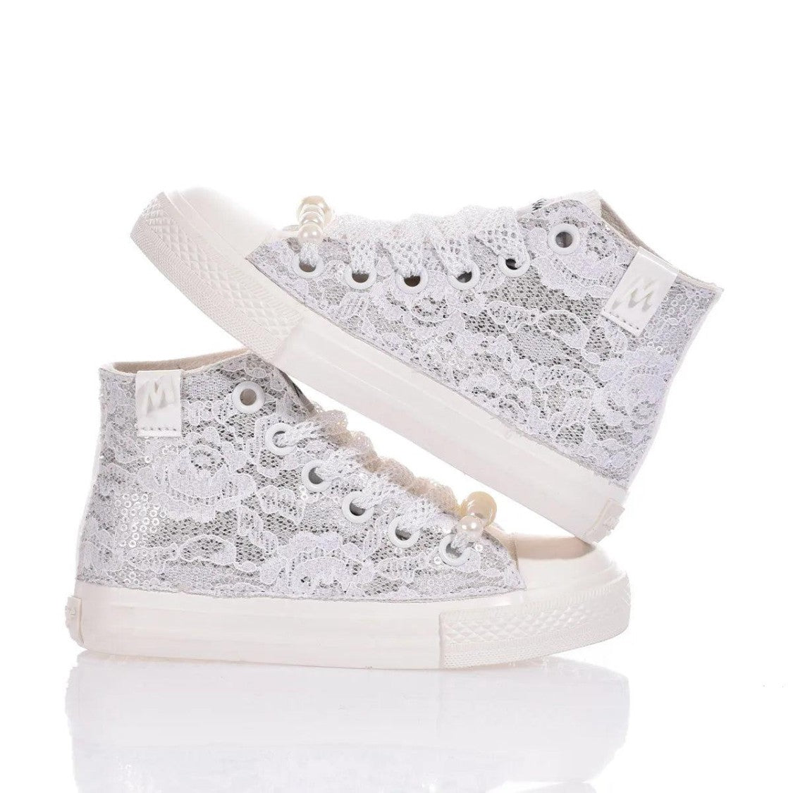 High-Top Sneakers With Silver Sequined Design