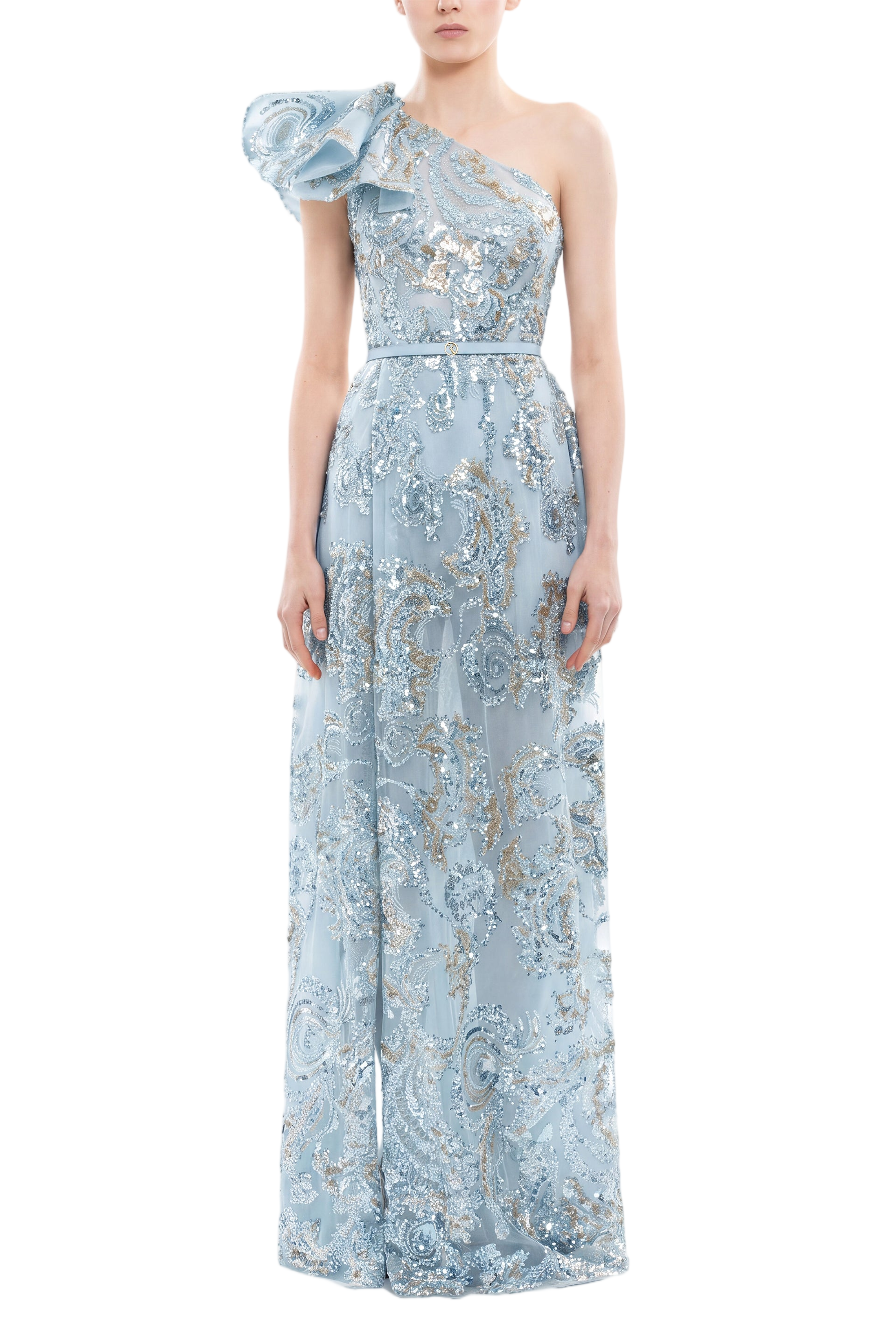 Ruffle Embroidered Long Dress