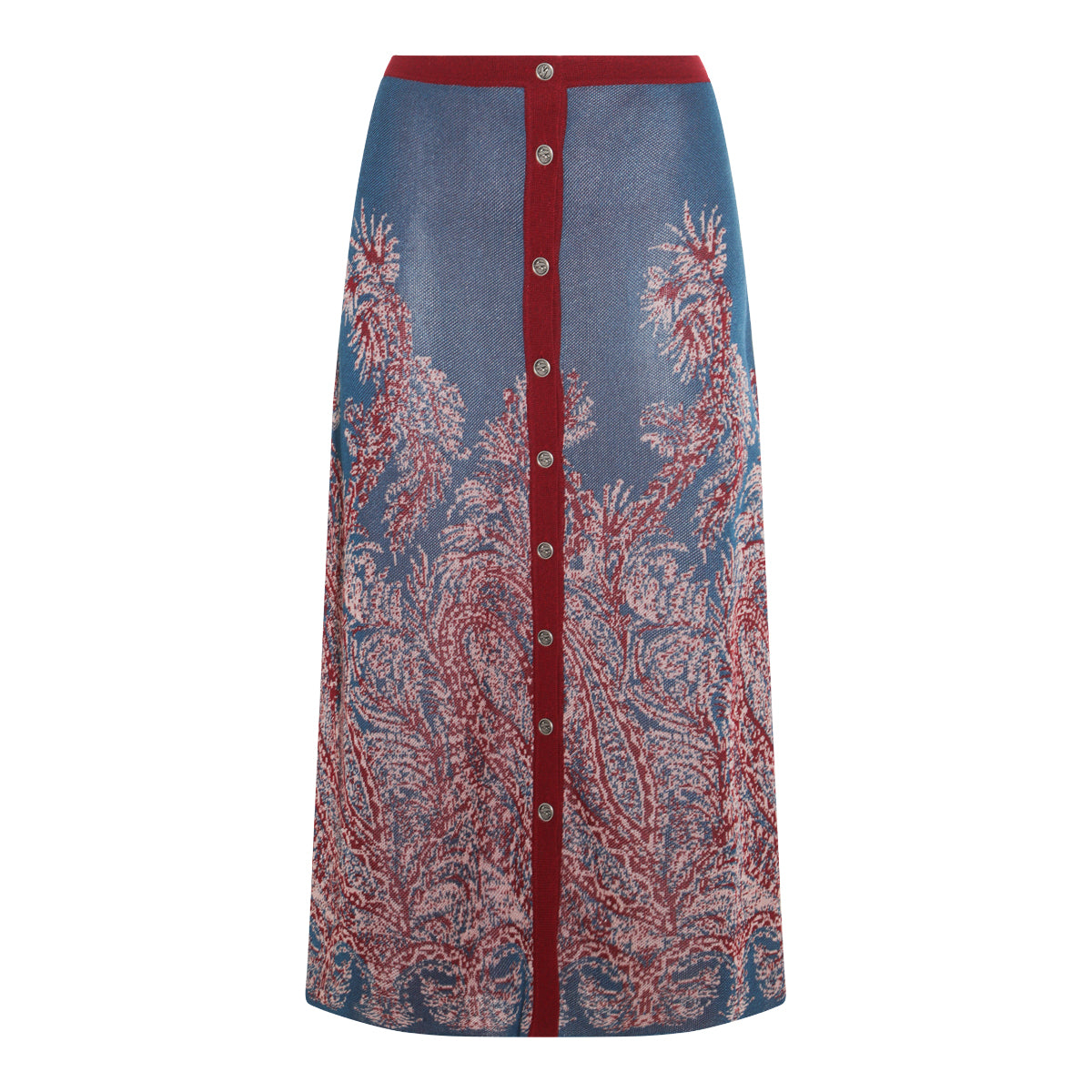 Multicolor High-Waisted Midi Skirt With Paisley Pattern