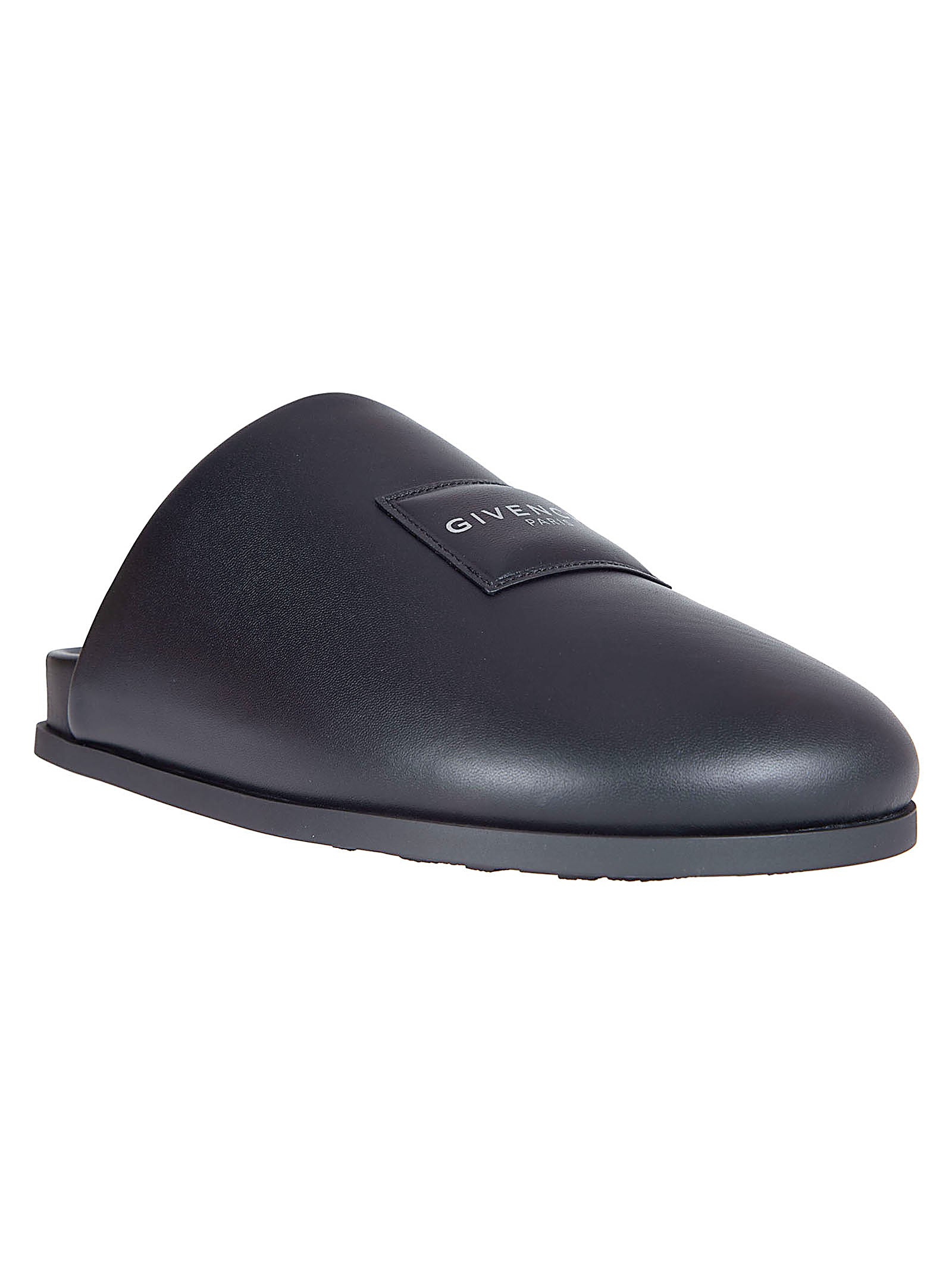 Asymmetrical Padded Black Nappa Mule Sandals
