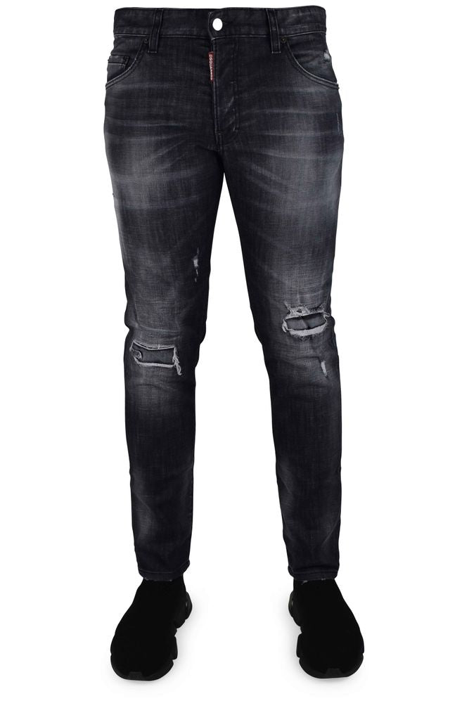 Distressed Dark Cotton Skater Jeans