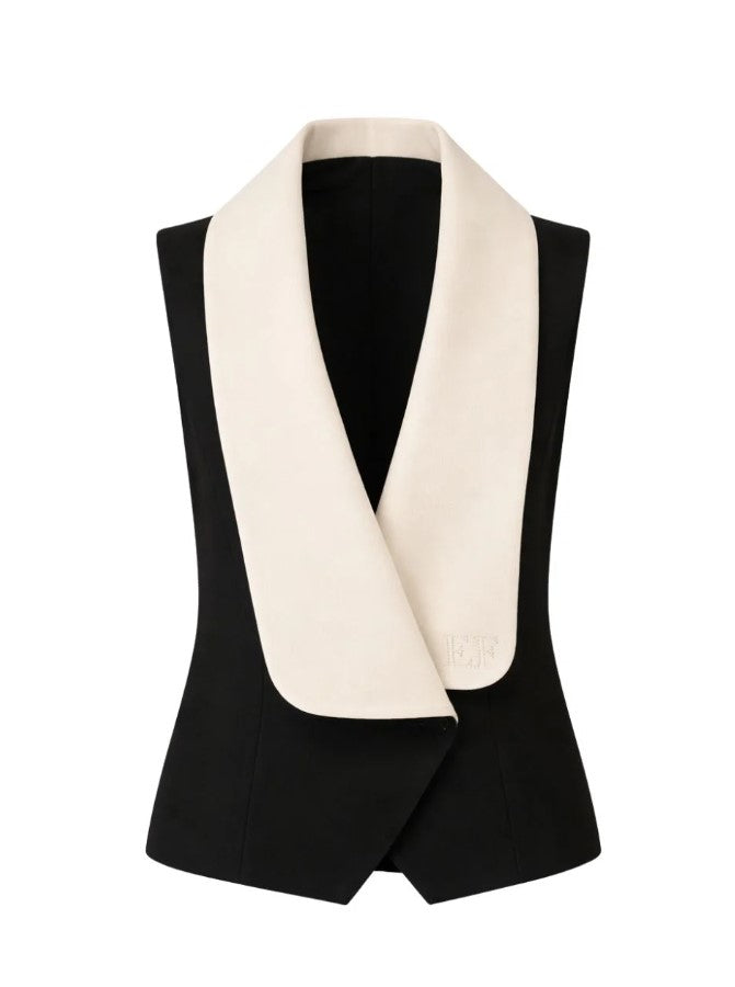 Cropped Maxi Collar Open Back Gilet