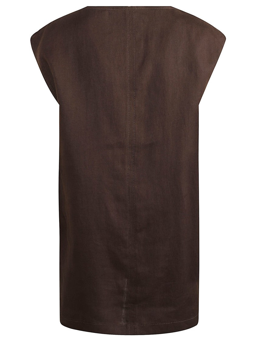 V-Neck Linen Dress With Cap Sleeves
