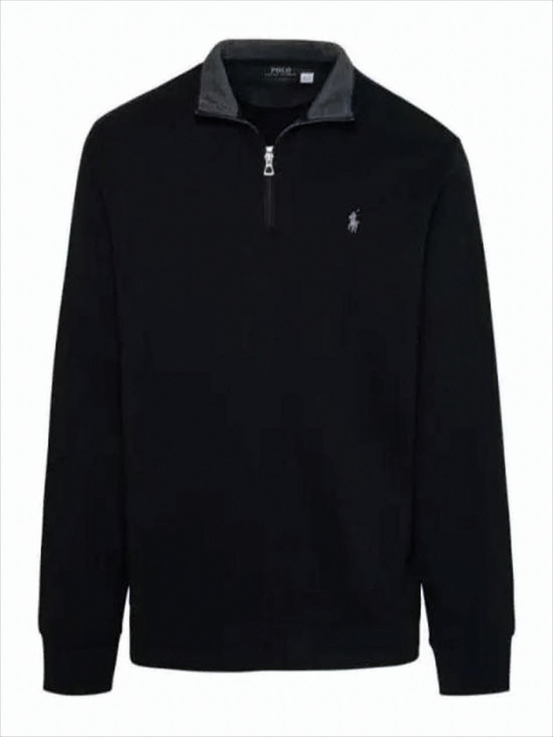 Quarter-Zip Black Pullover with Stand Collar and Embroidered Logo
