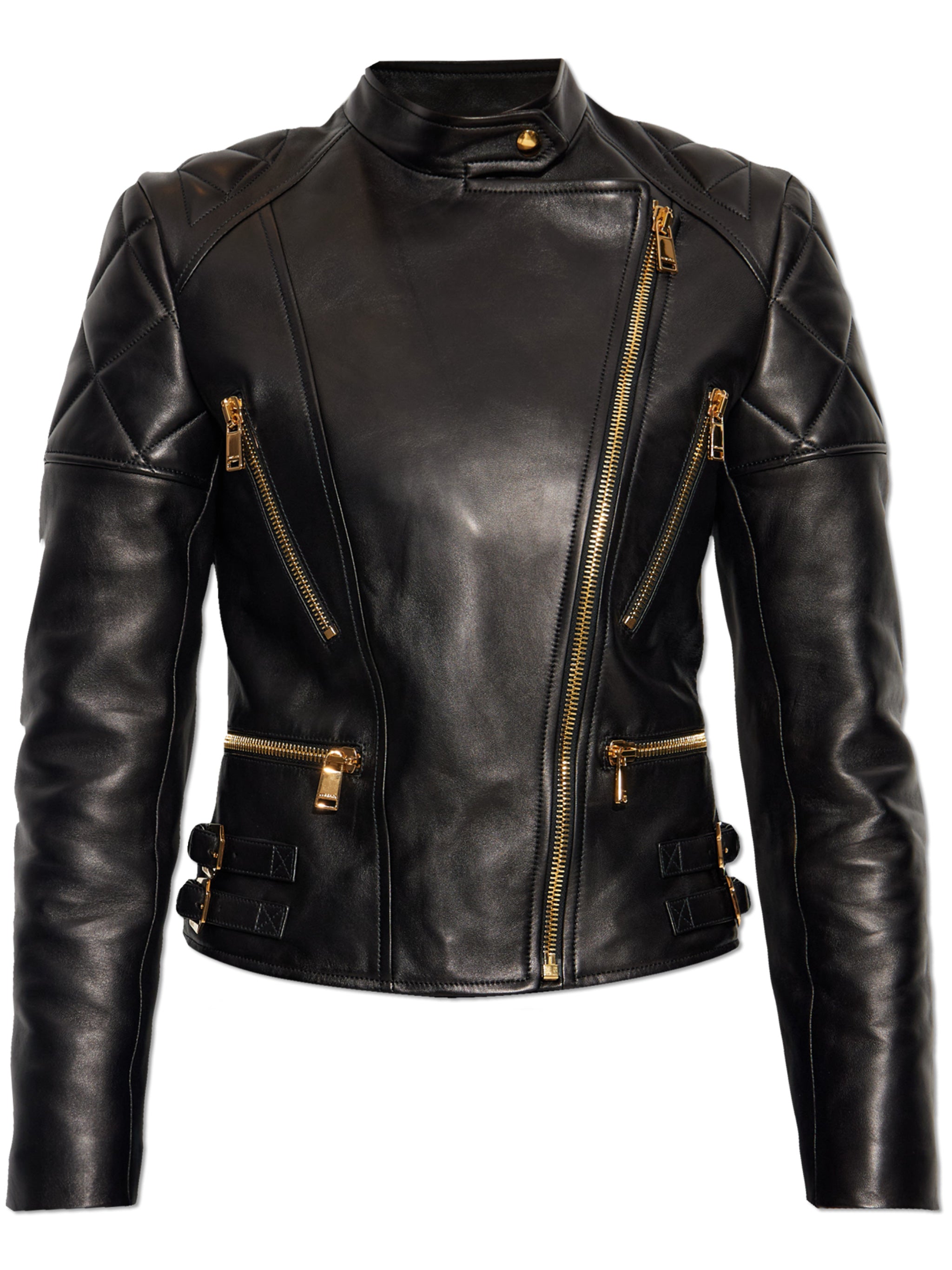 Black Agnello Quilted Leather Biker Jacket