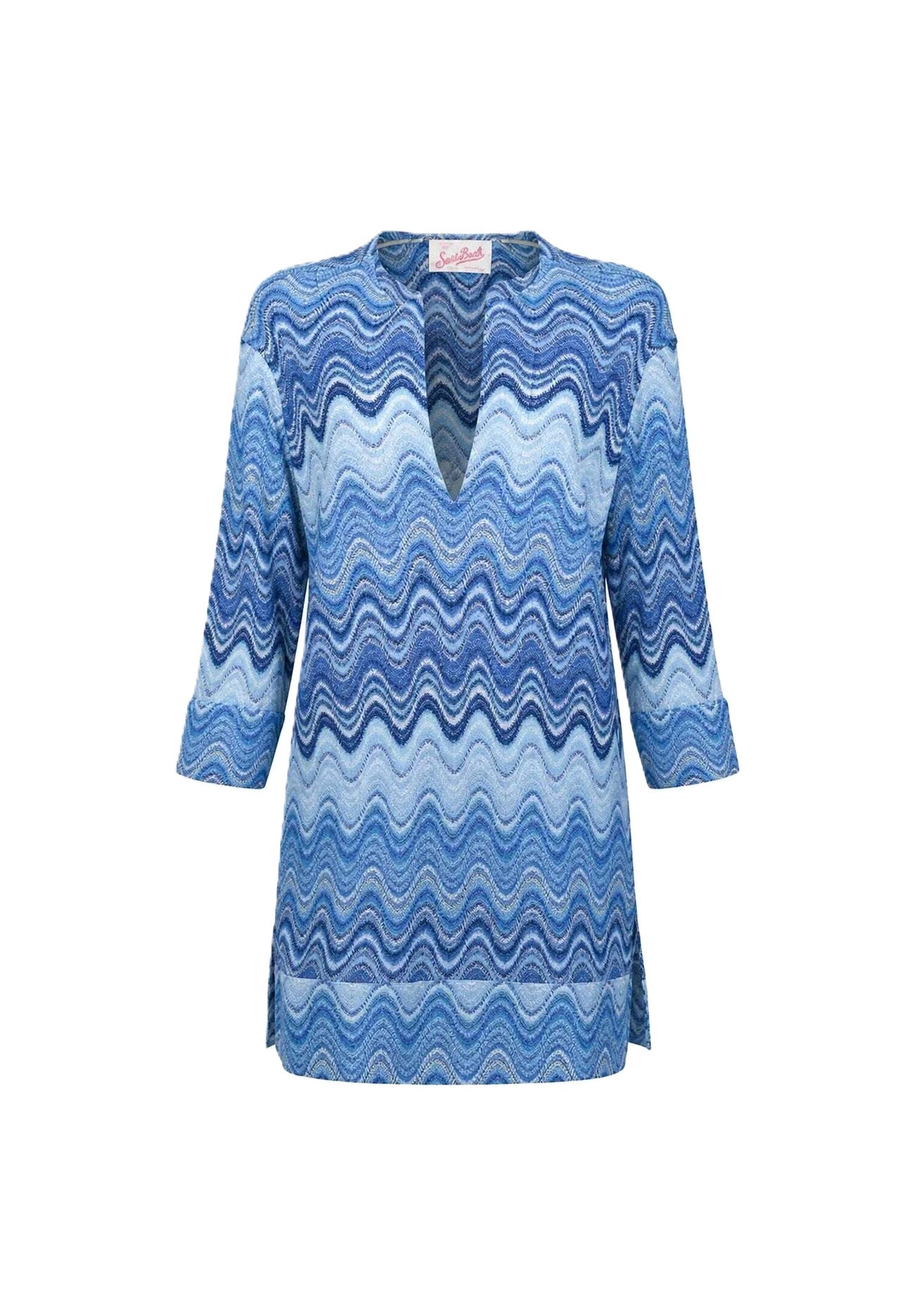 Wavy Multitone Blue Top with V-Neckline