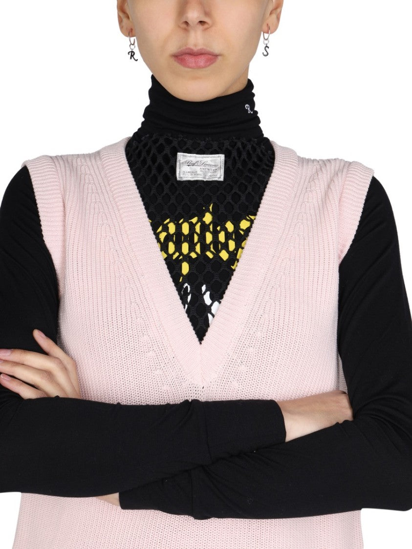 V-Neck Knitted Vest With Ribbed Texture