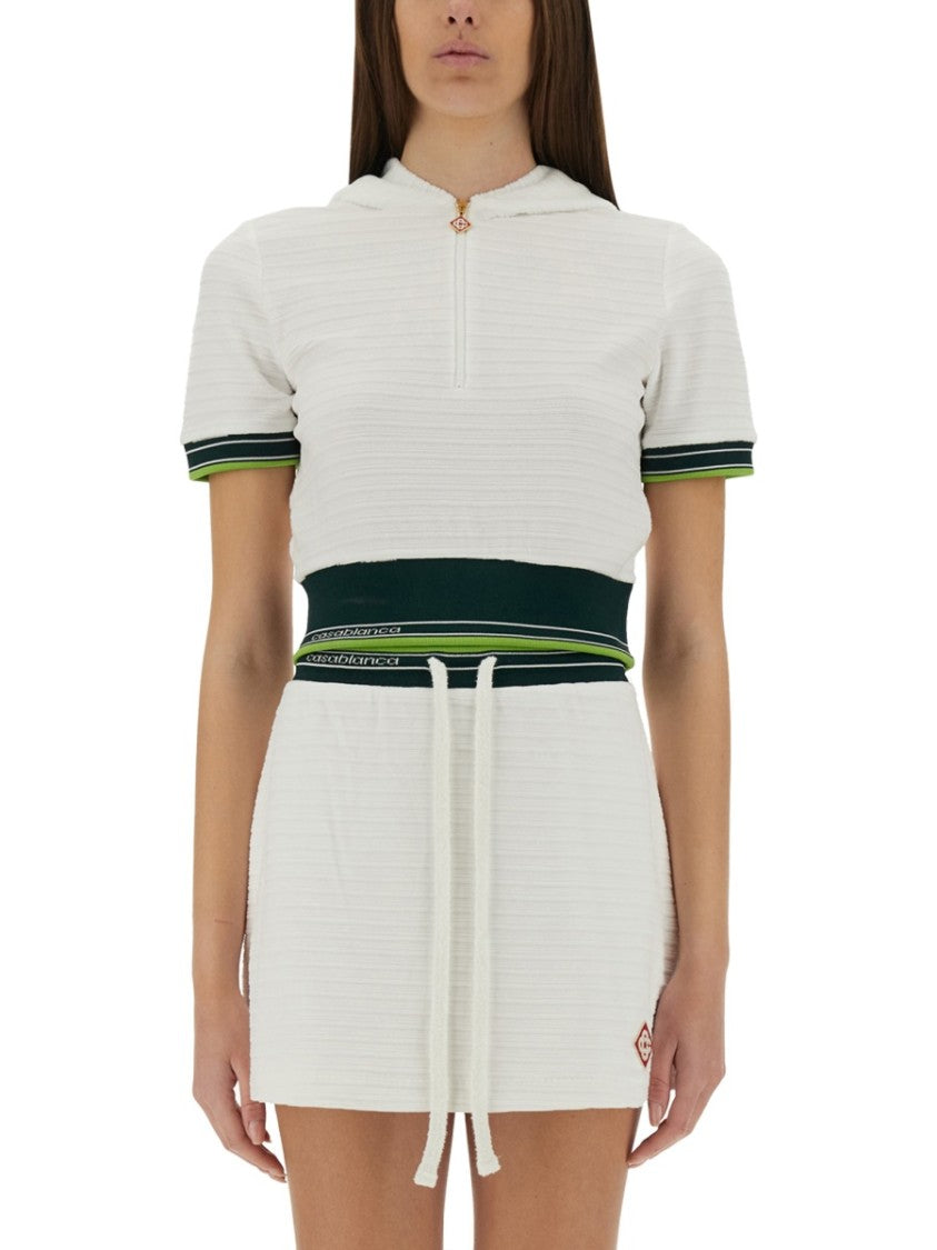 Cropped Tennis Shirt With Zip-Up Front