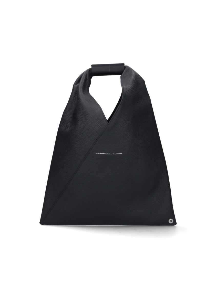 Black Hammered Leather Small "Japanese" Handbag