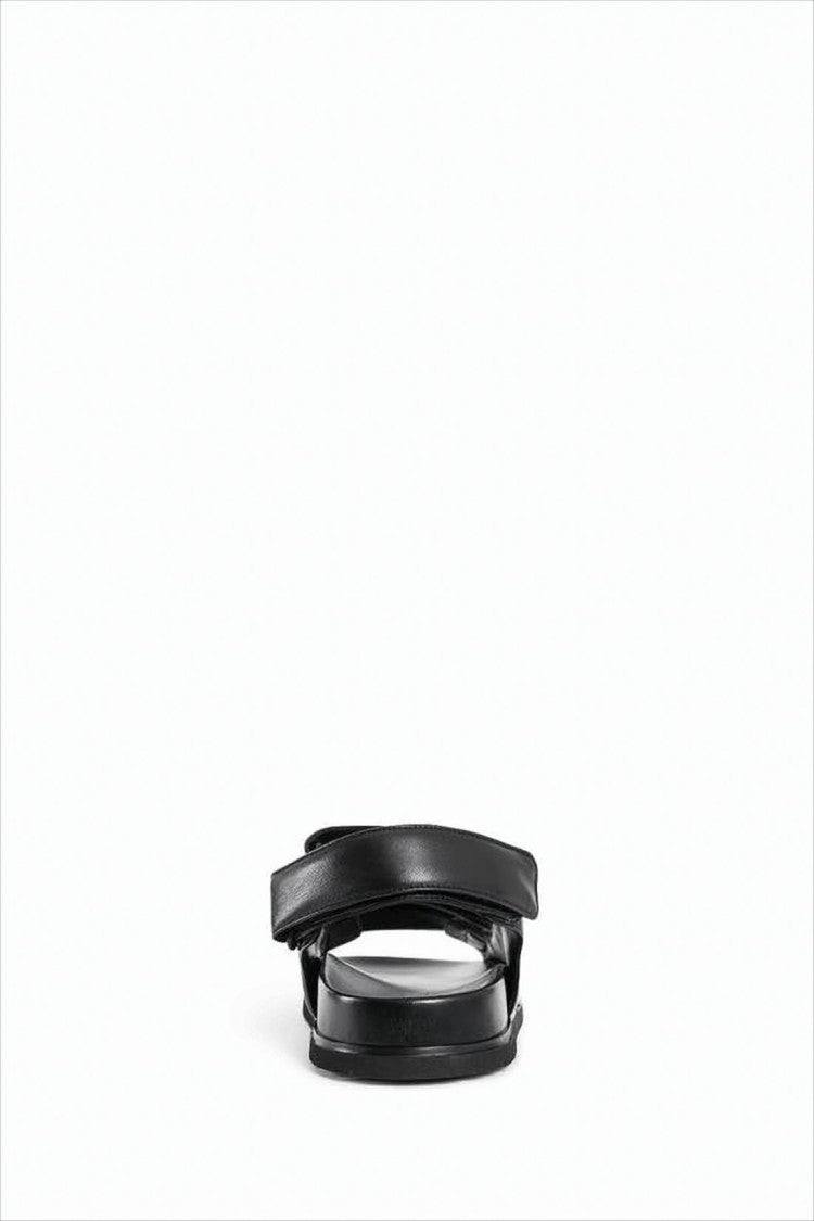 Black Leather Sandals With Adjustable Straps And Metal Logo