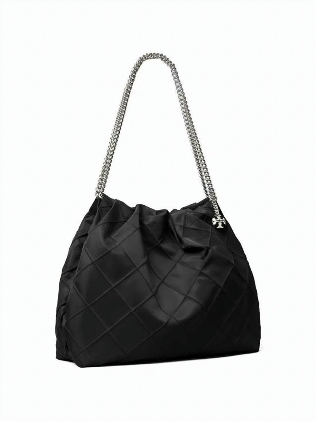 Black Quilted Diamond Pattern Nylon Hobo Bag