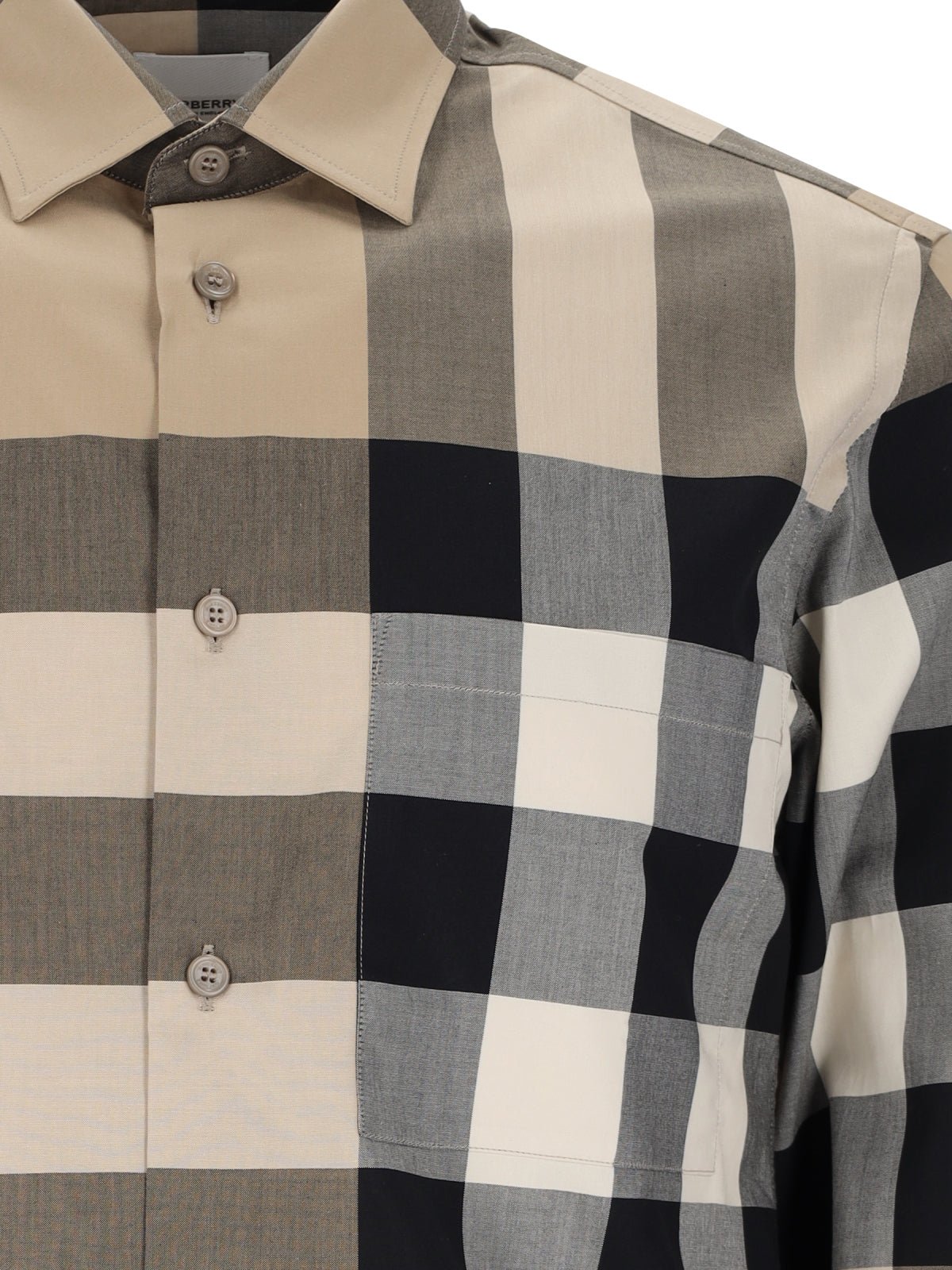 "Check" Shirt, In Beige Cotton