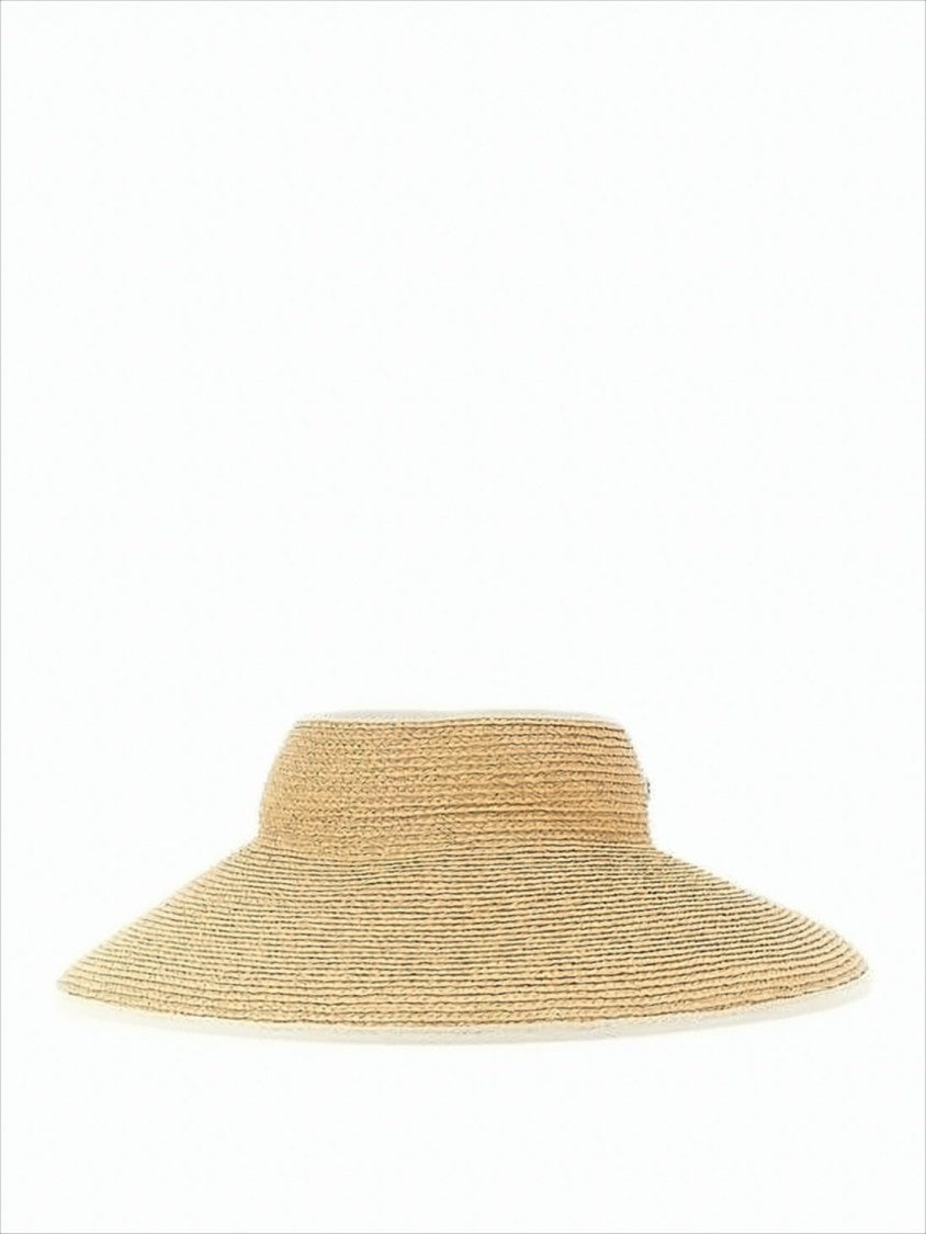 Wide-Brimmed Raffia Visor Hat with Bow Detail