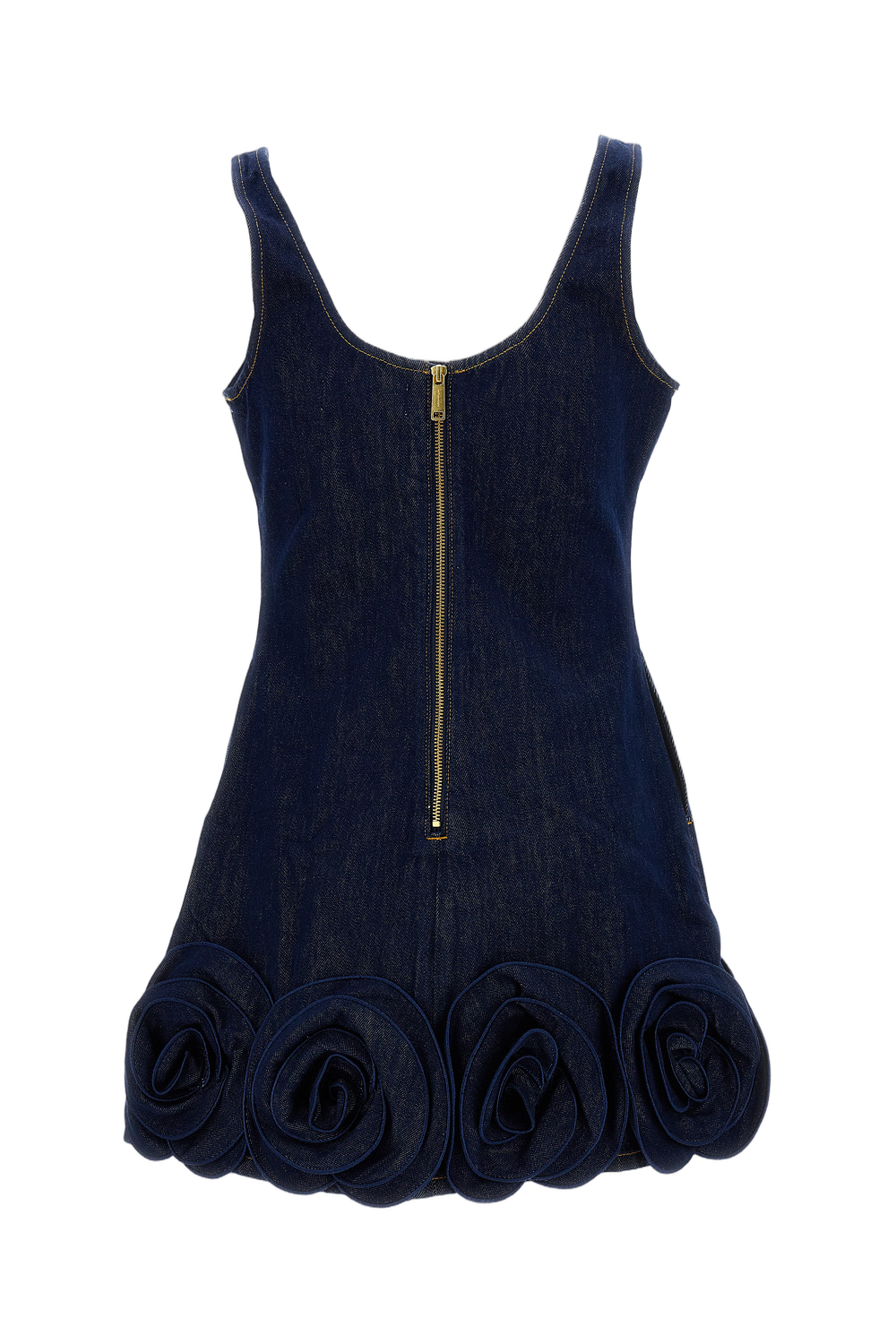 Indigo Denim Mini Dress With 3D Flowers