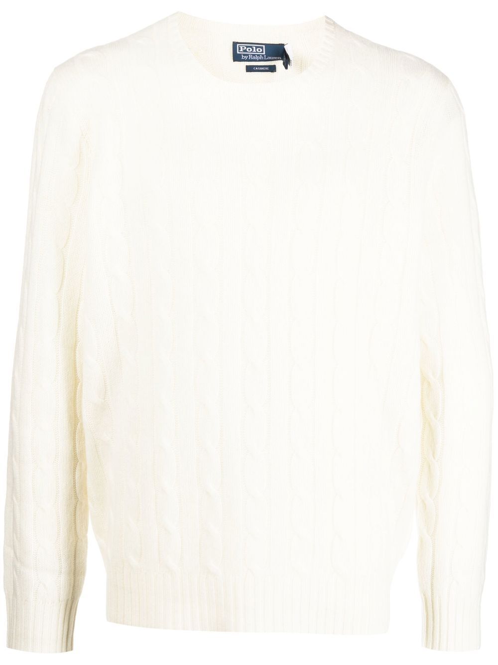 Cashmere Cable-Knit Crewneck Sweater With Ribbed Trims