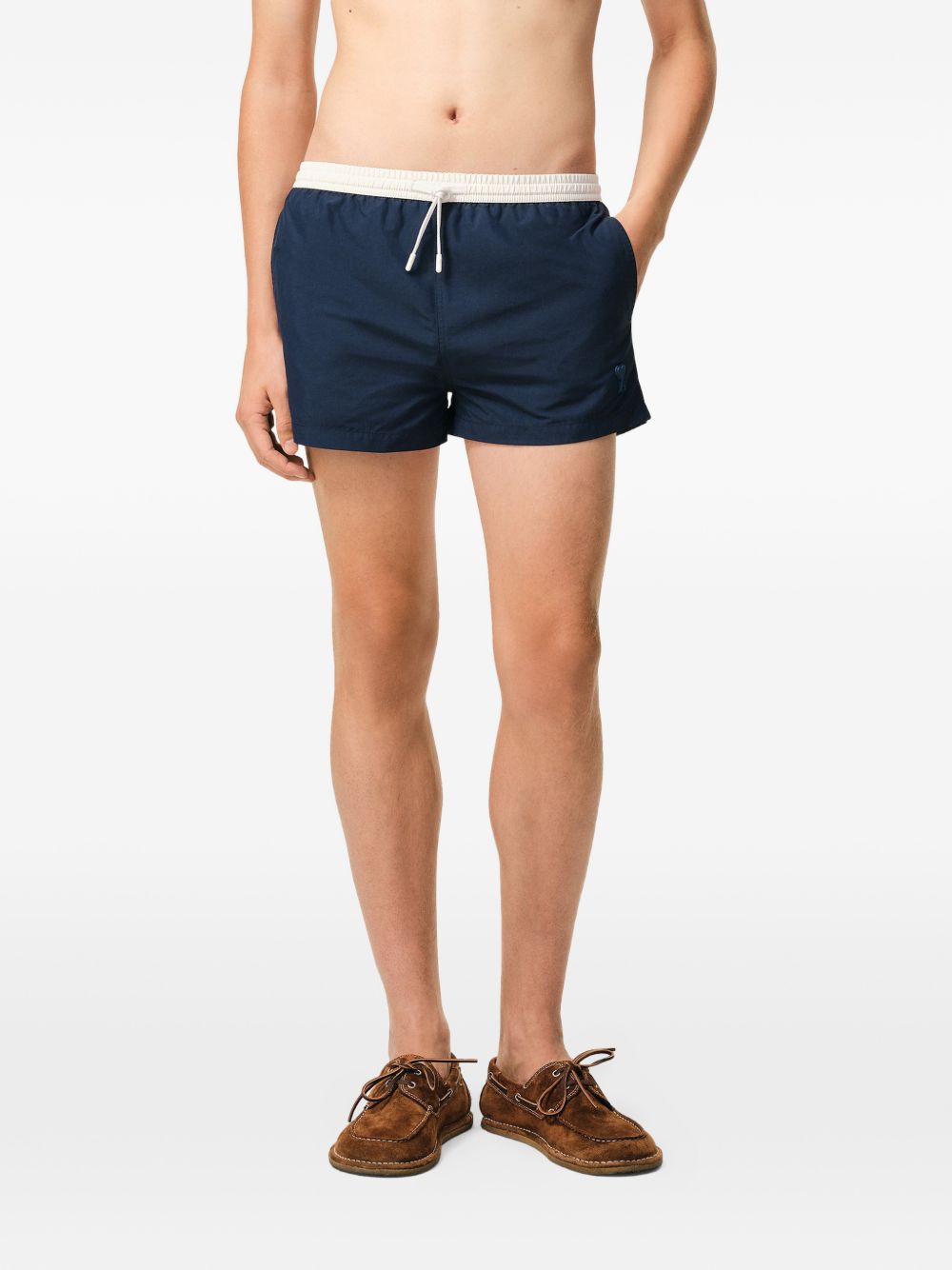 Navy Blue Slim Fit Shorts with Contrasting Drawstring Waistband
