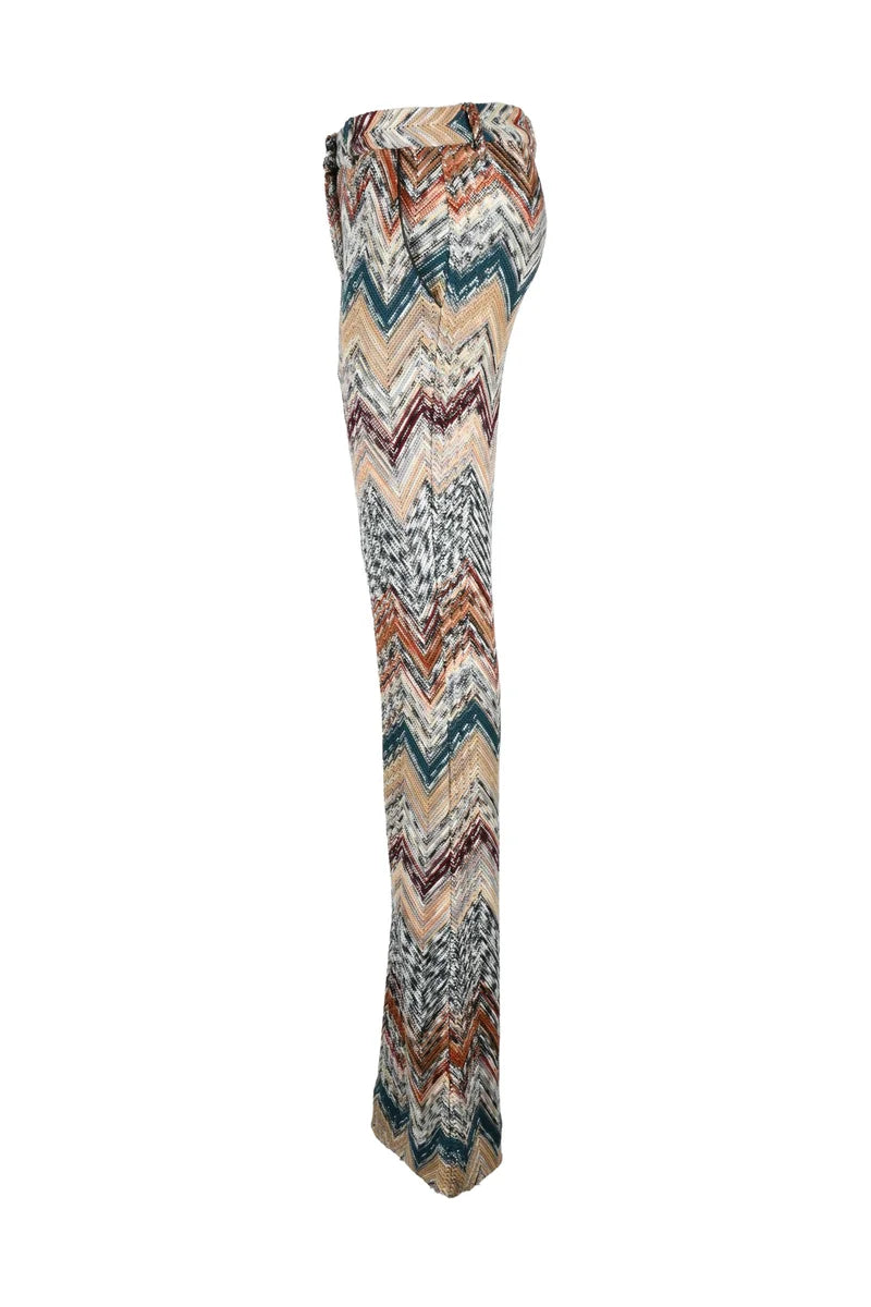 Knitted Bell Bottom Trousers - Beige