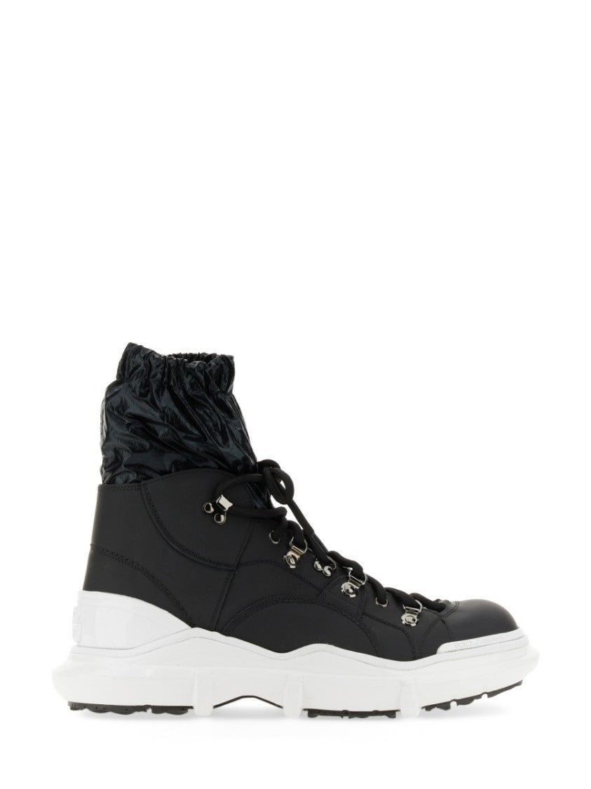 Lace-Up Boots With Glossy Ankle Collar