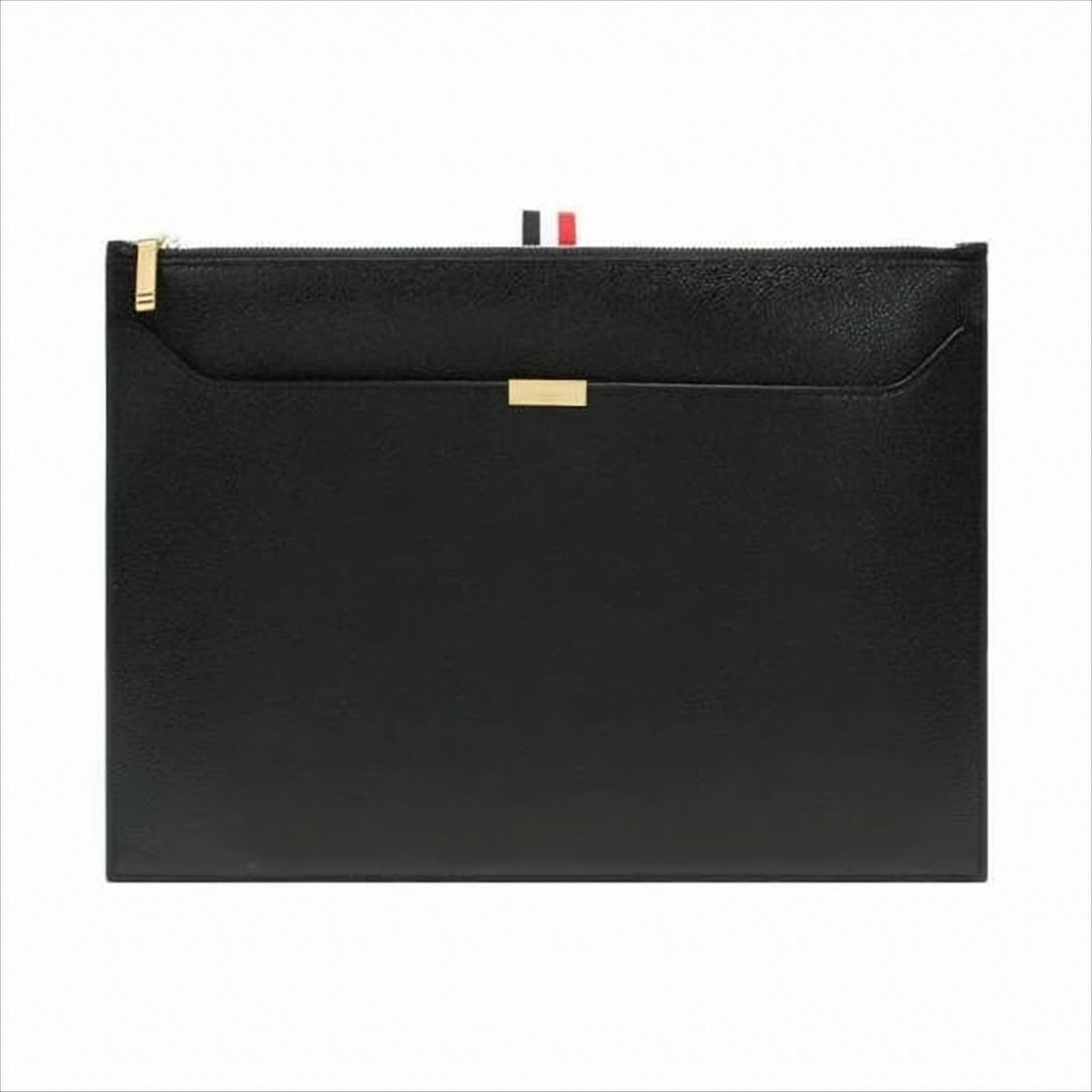 Textured Leather Clutch with Gold-Zipper Closure and Tricolor Accents