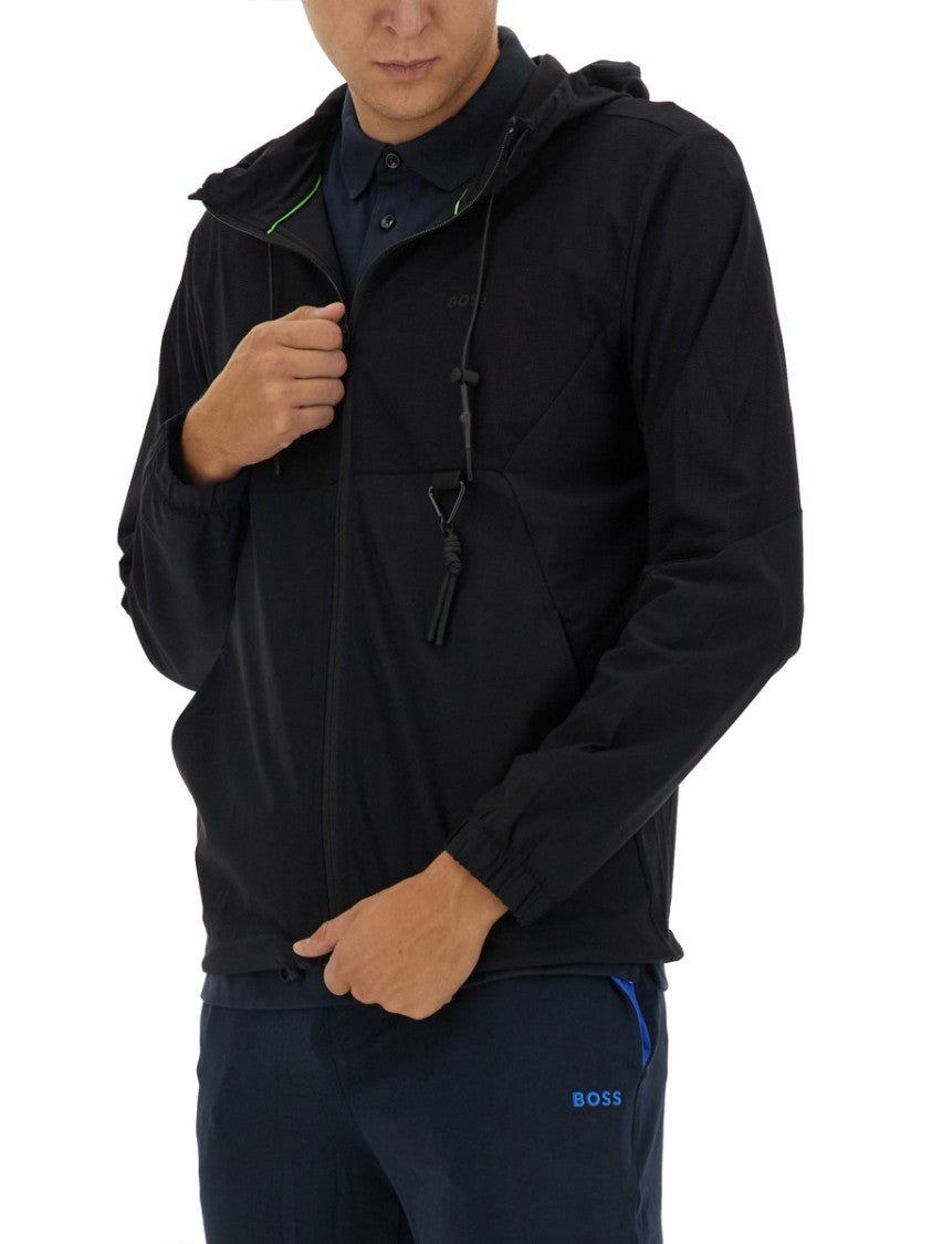 Zip-Up Black Technical Fabric Hooded Sweatshirt