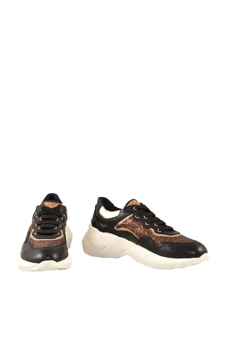 Leather/Polyurethane Sneakers - Black/Bronze