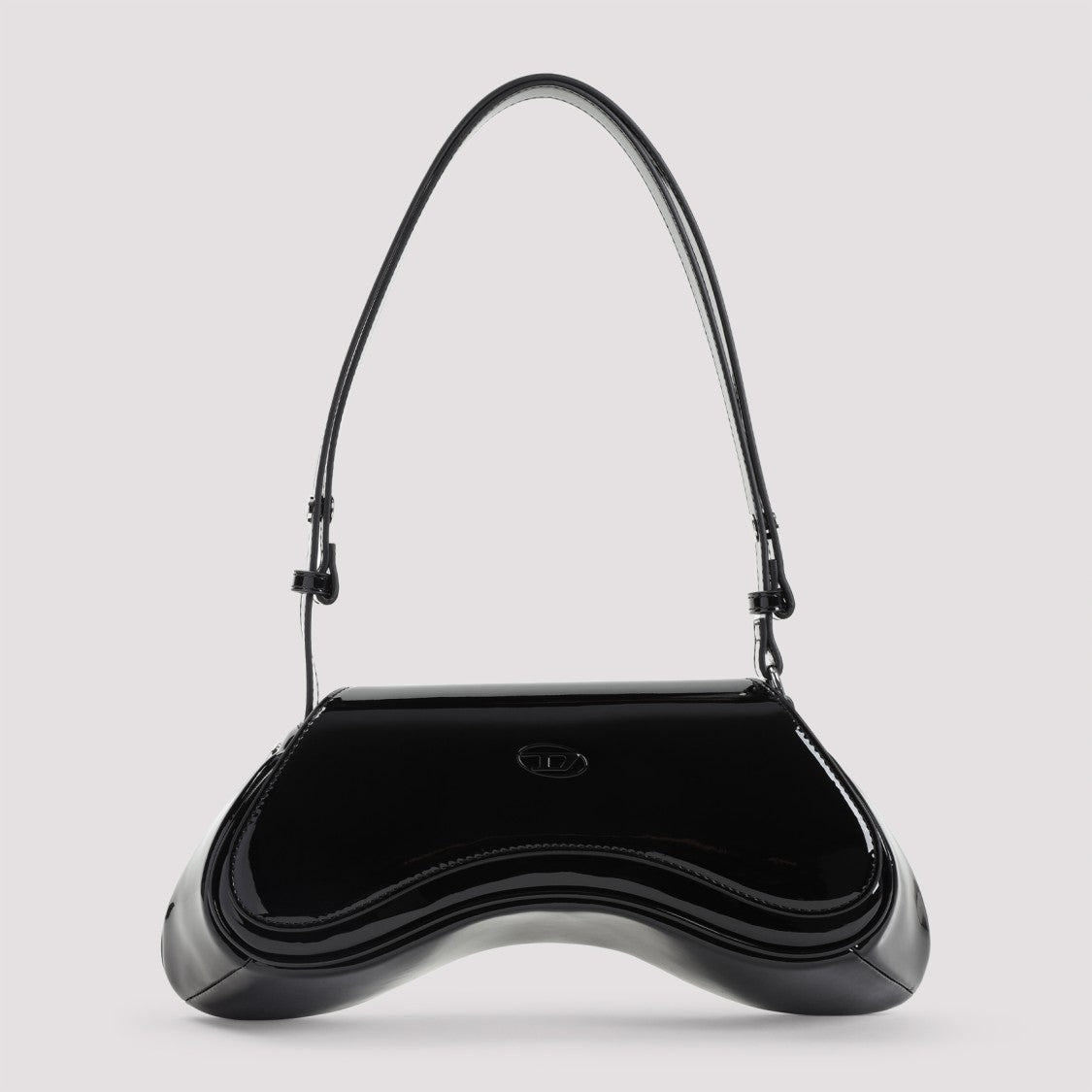 Joystick-Inspired Black Shoulder Bag With Magnetic Closure