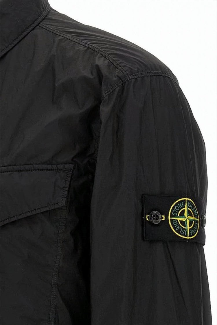 Lightweight Nylon Jacket with Classic Collar and Signature Patch