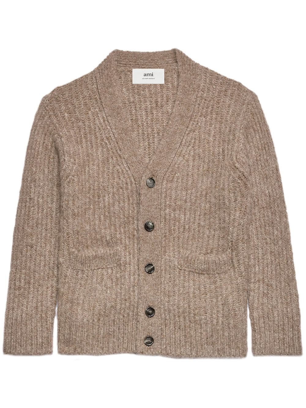V-Neck Rib-Knit Cardigan in Soft Alpaca Blend
