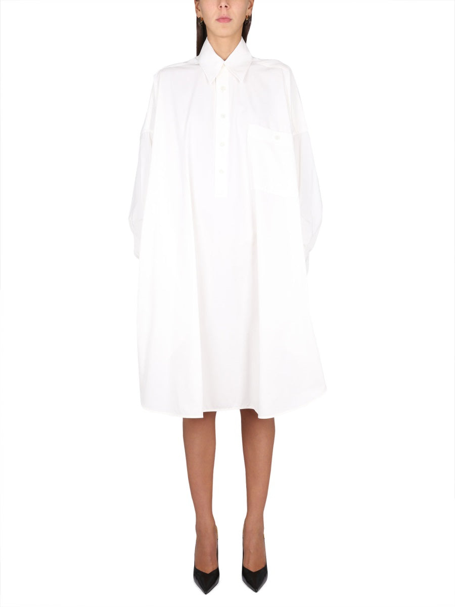 Structured Cotton Blend Dress with Pointed Collar