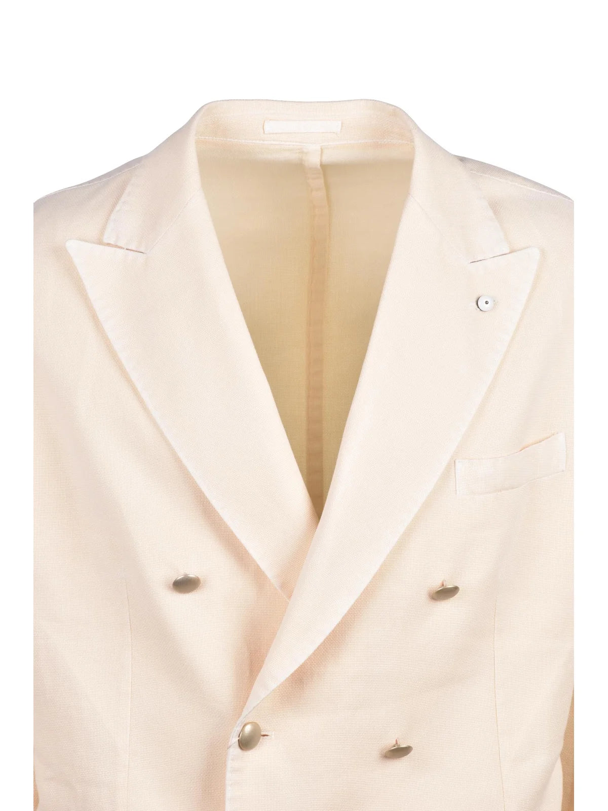 Cream Cotton Ramie Double-Breasted Jacket