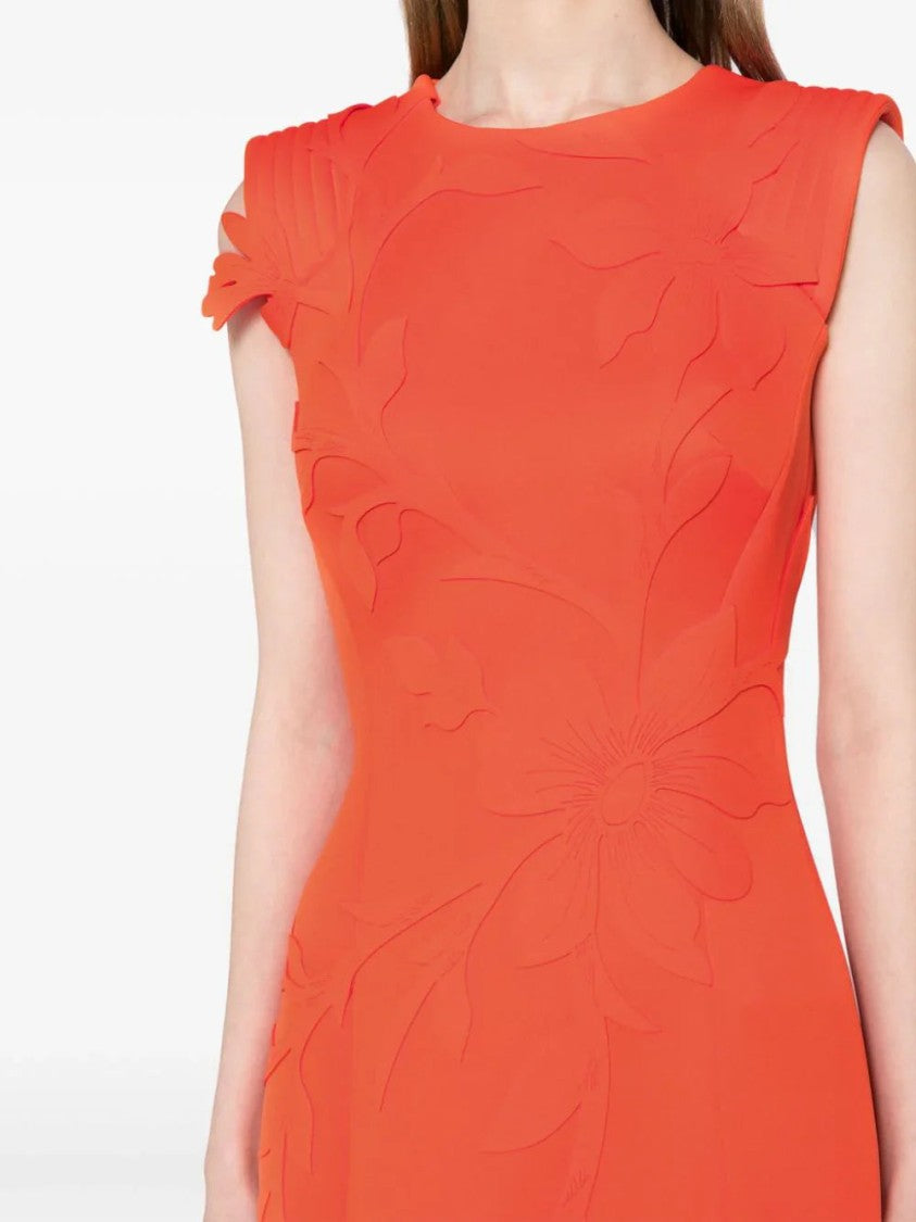 Neoprene Dress With Floral Embroidery