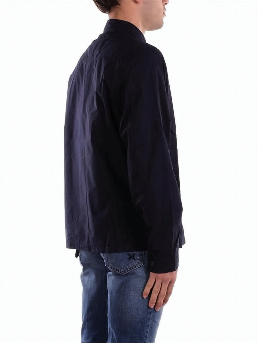 Long-Sleeve Button-Up Shirt with Subtle Logo Patch