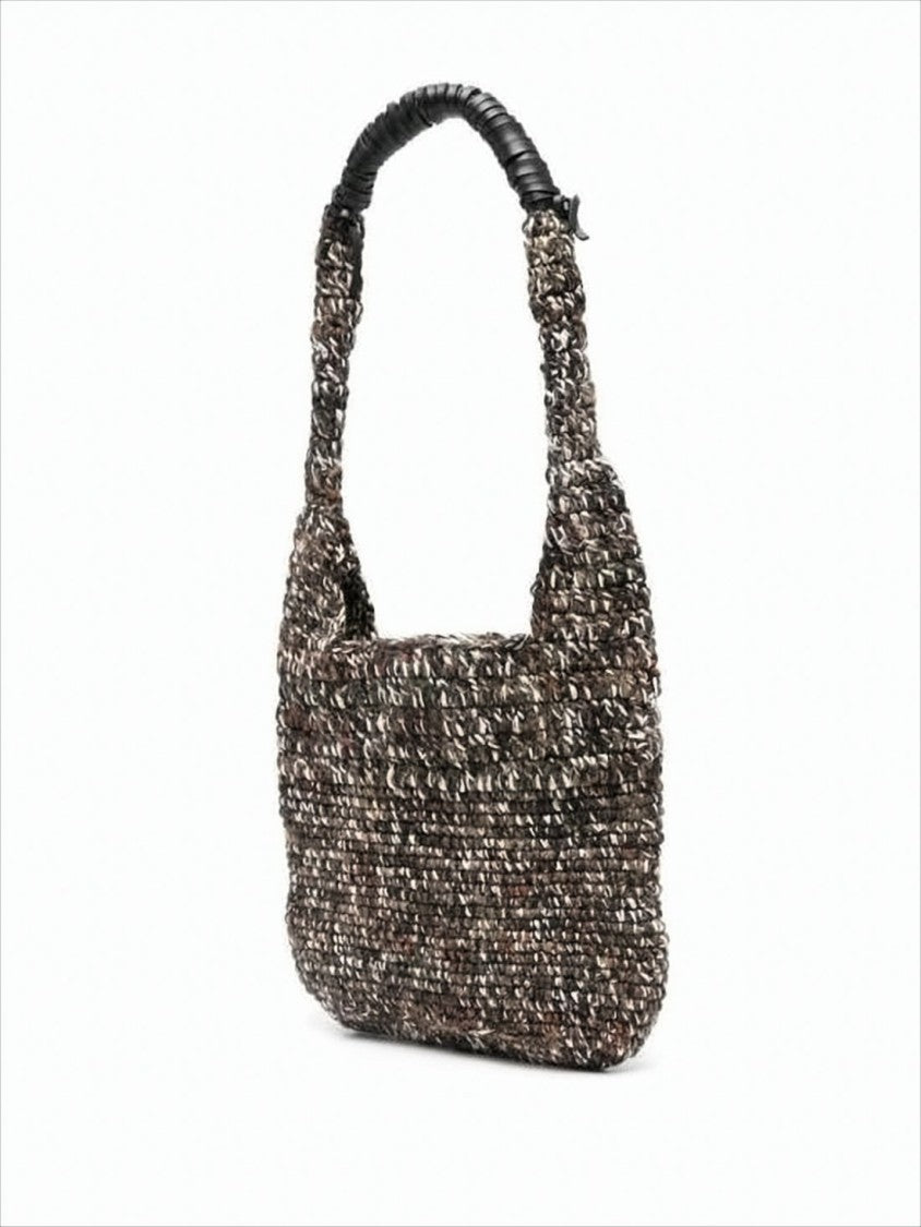 Textured Knit Shoulder Bag with Embossed Logo Detail