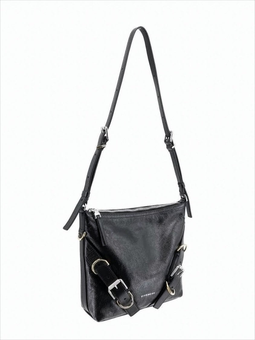 Rectangular Black Leather Shoulder Bag with Adjustable Strap