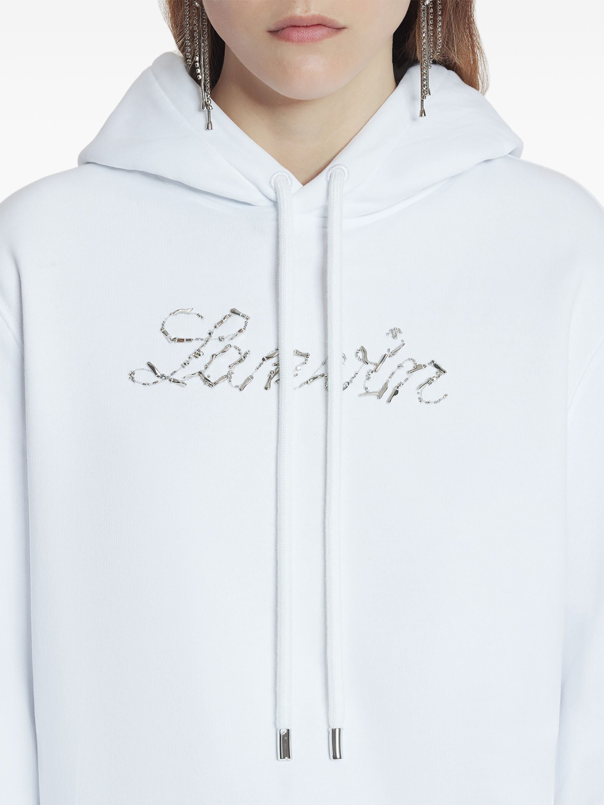 White Hoodie Logo Manuscrit Sequined Hoodie