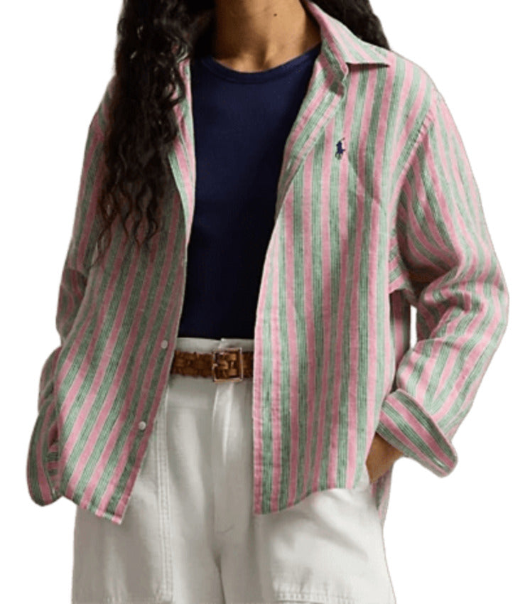 Breezy Boxy-Fit Linen Shirt with Striped Design