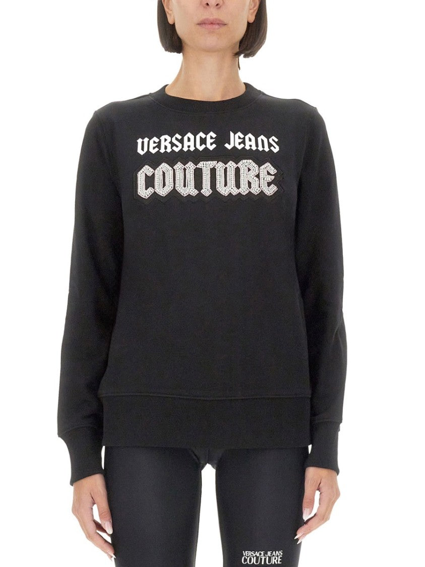 Crew Neck Black Sweatshirt With Bold Logo