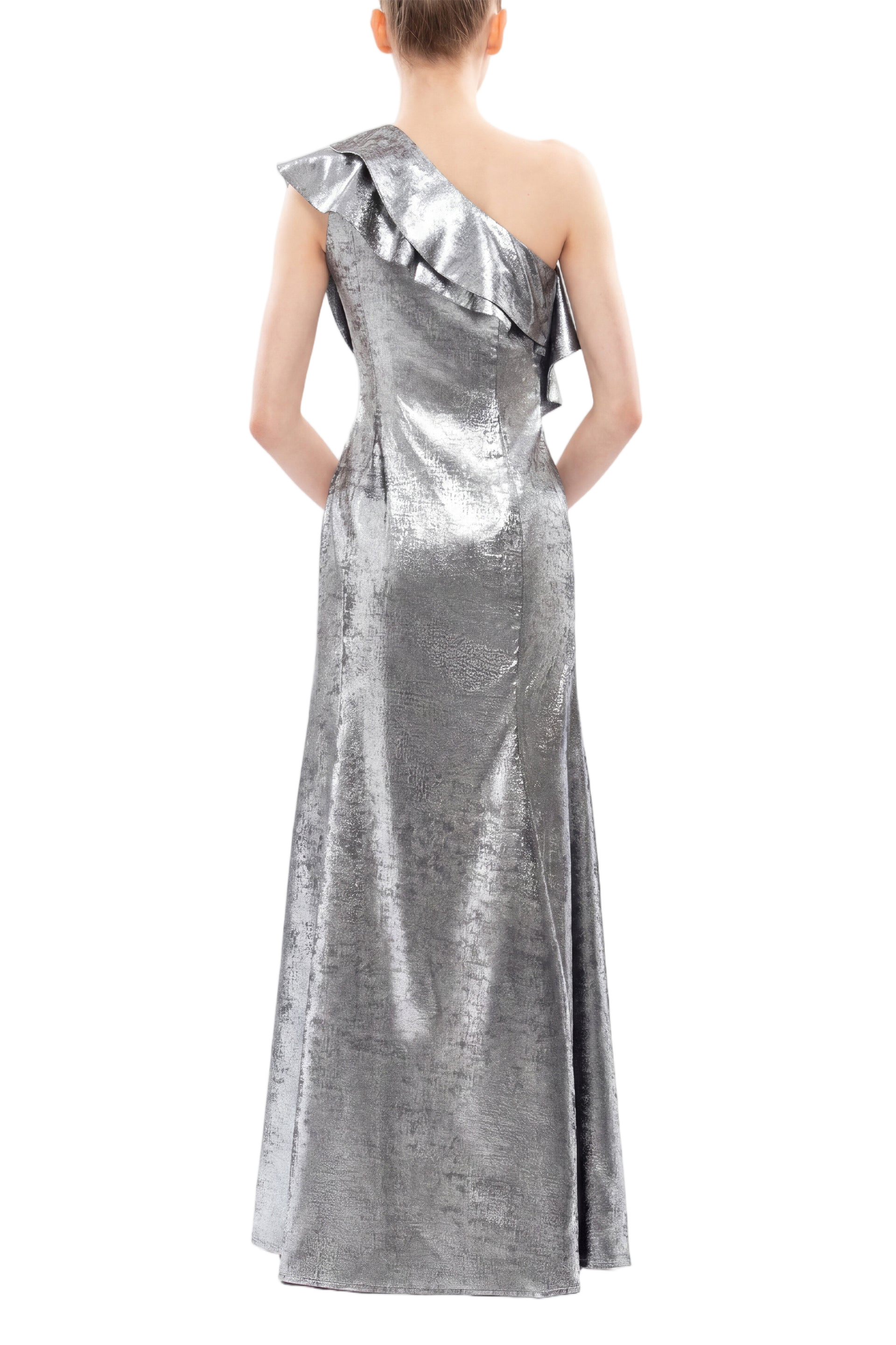 Embellished One-Shoulder Lamé Dress