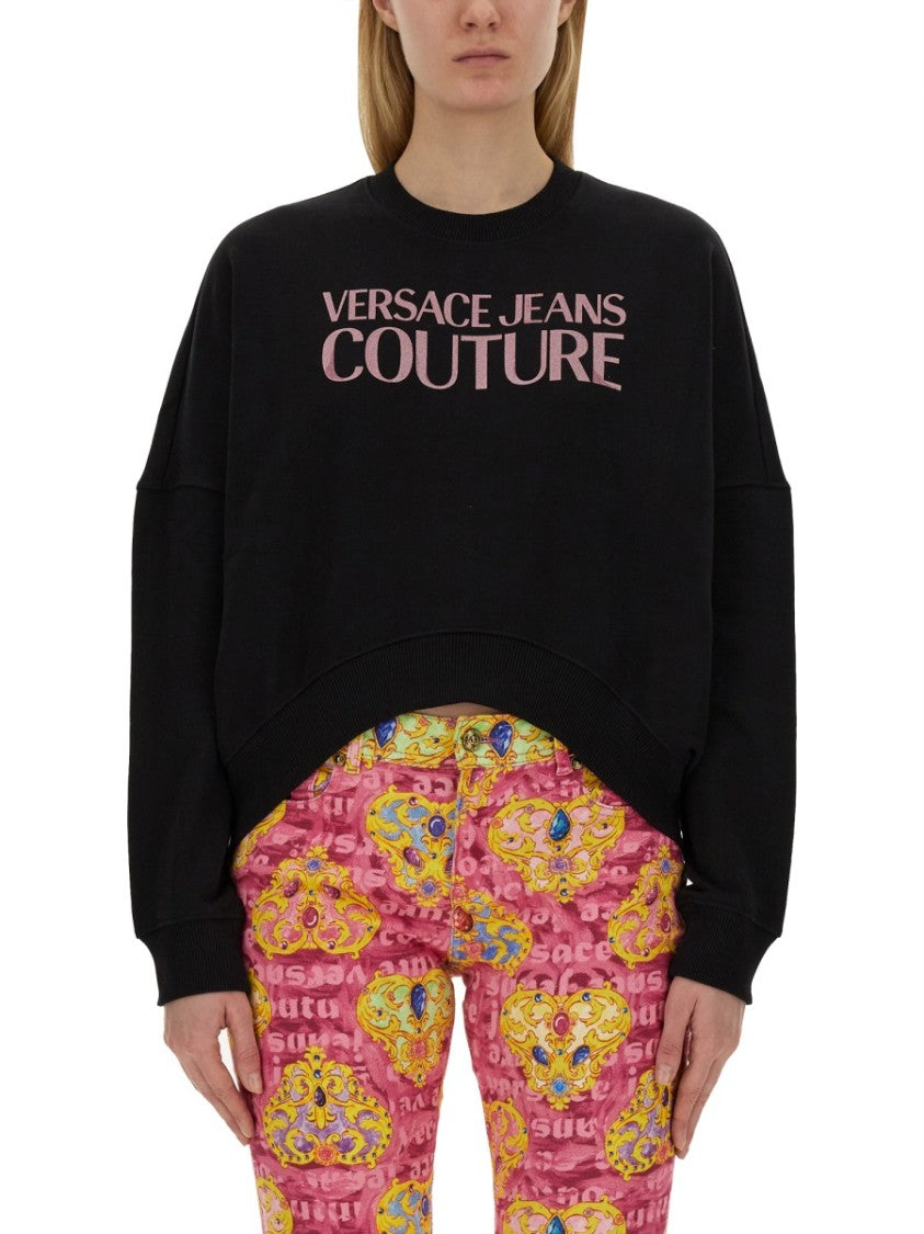 Cropped Fit Sweatshirt With Bold Logo Detail