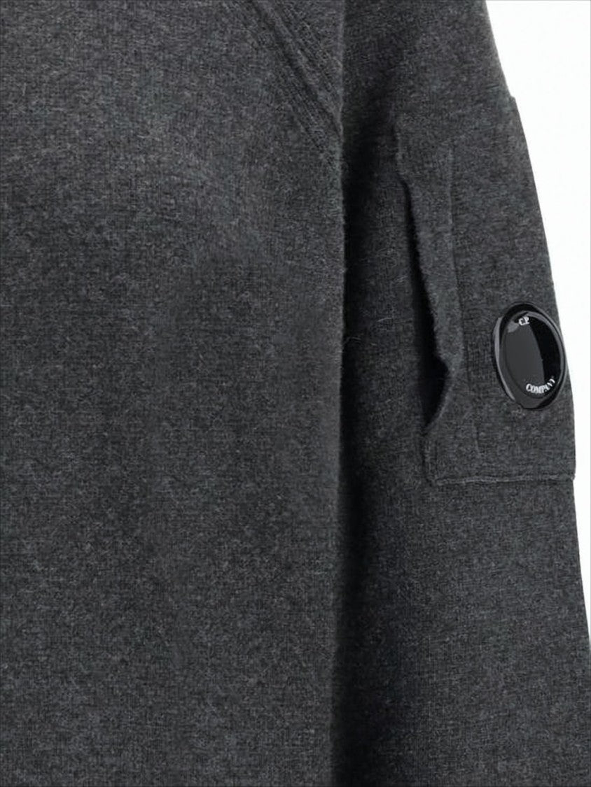 Relaxed Fit Dark Grey Wool Blend Sweater With Patch Pocket
