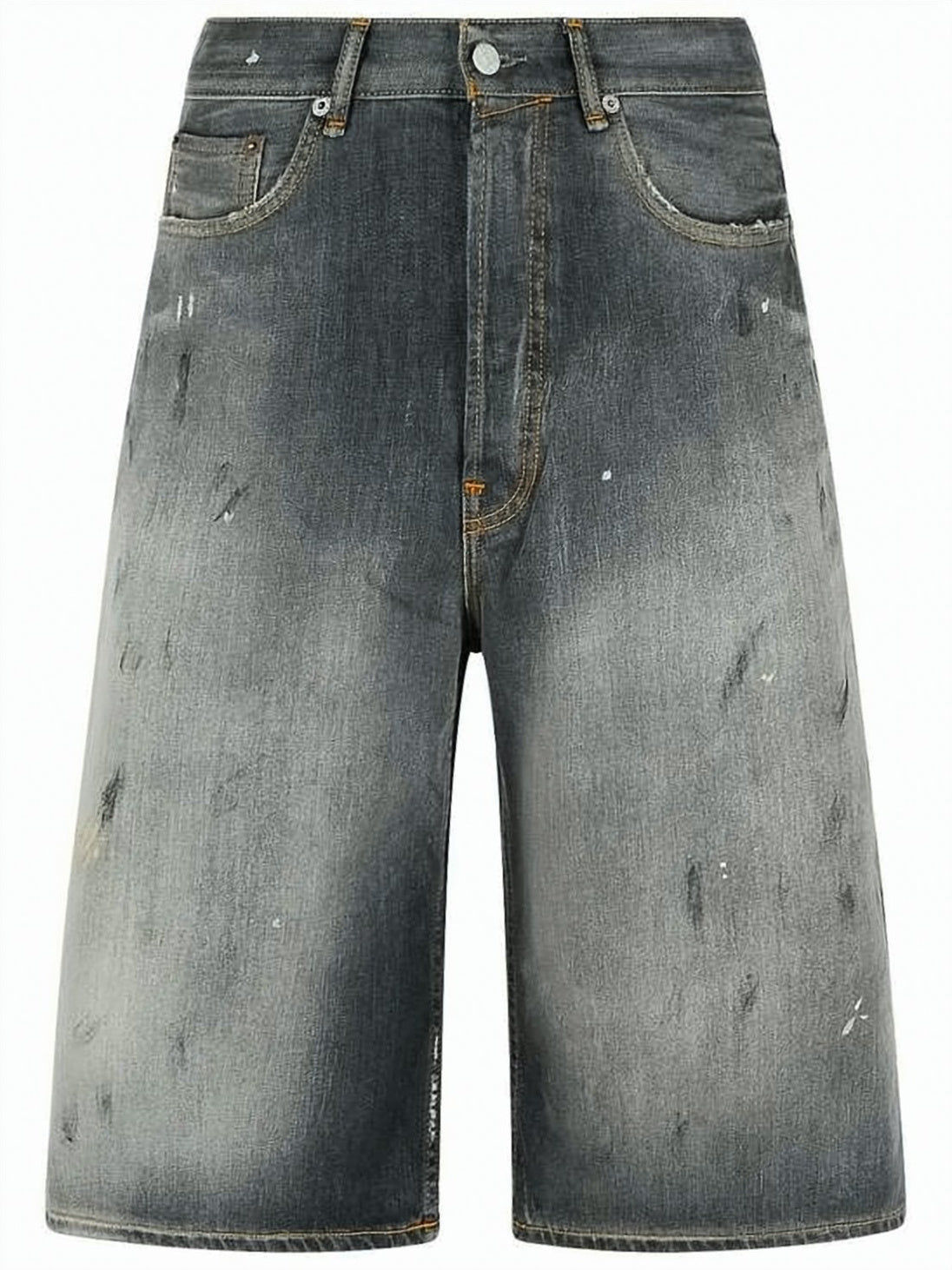 Faded Black Denim Shorts With Distressed Detailing