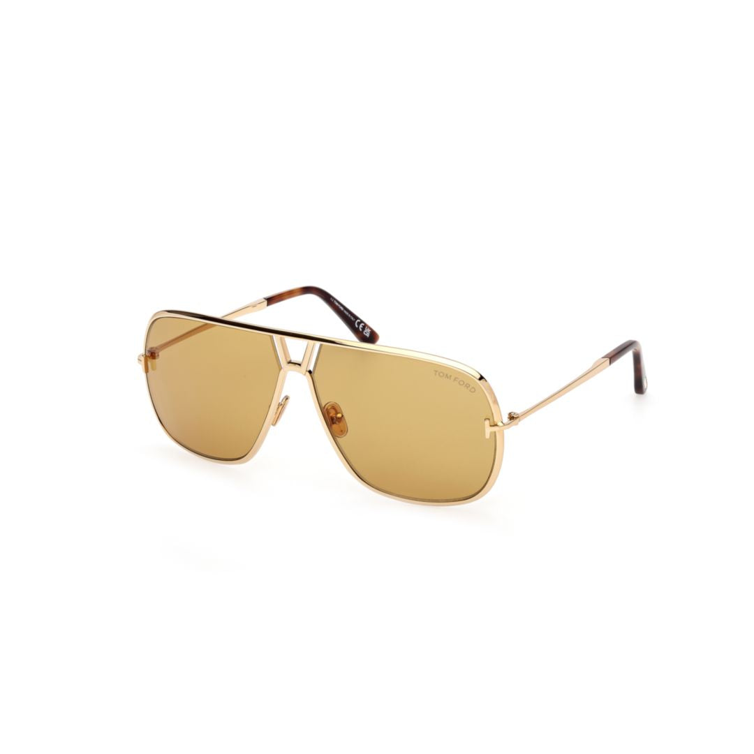 Gold Metal Sunglasses With Amber-Tinted Lenses And Tortoiseshell Tips