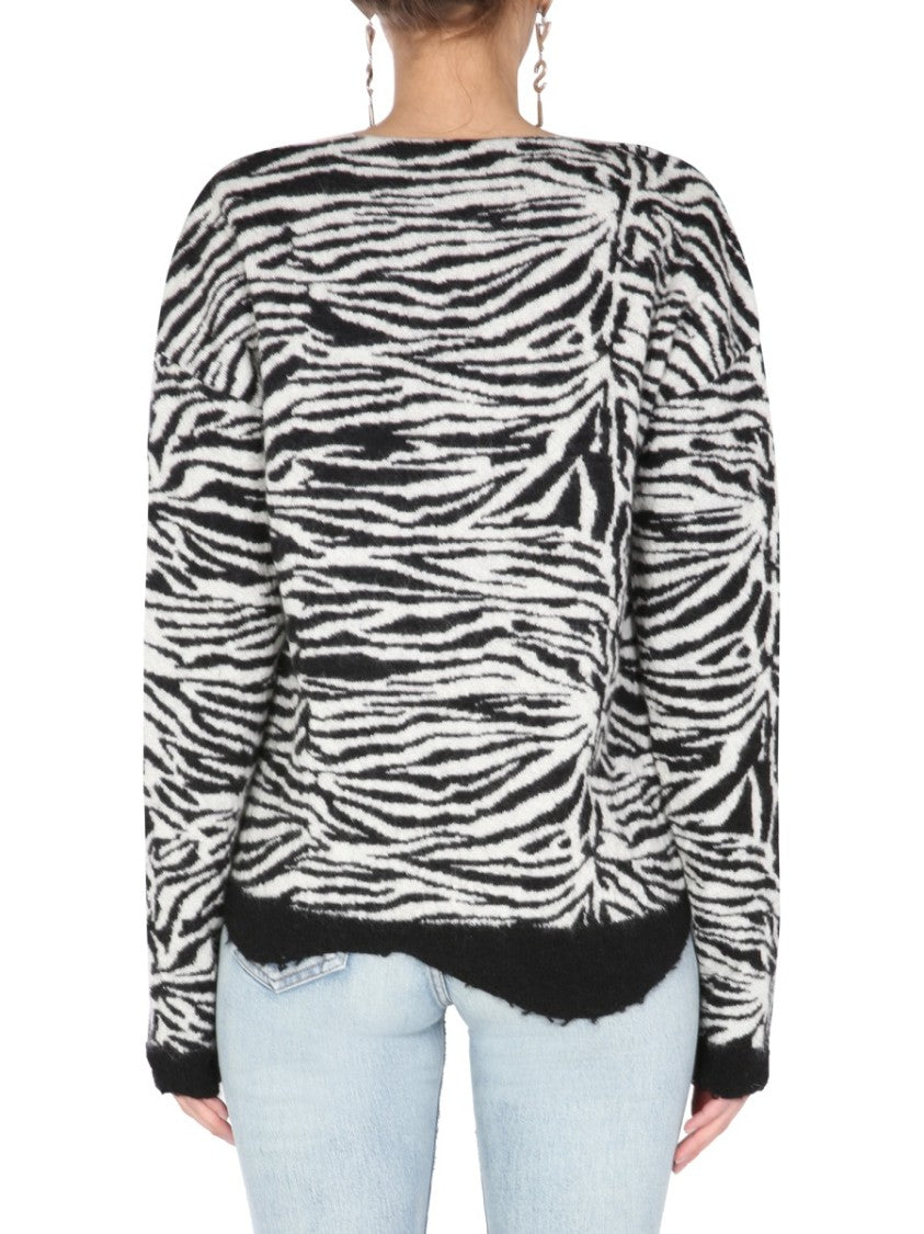 Zebra Stripe V-Neck Sweater