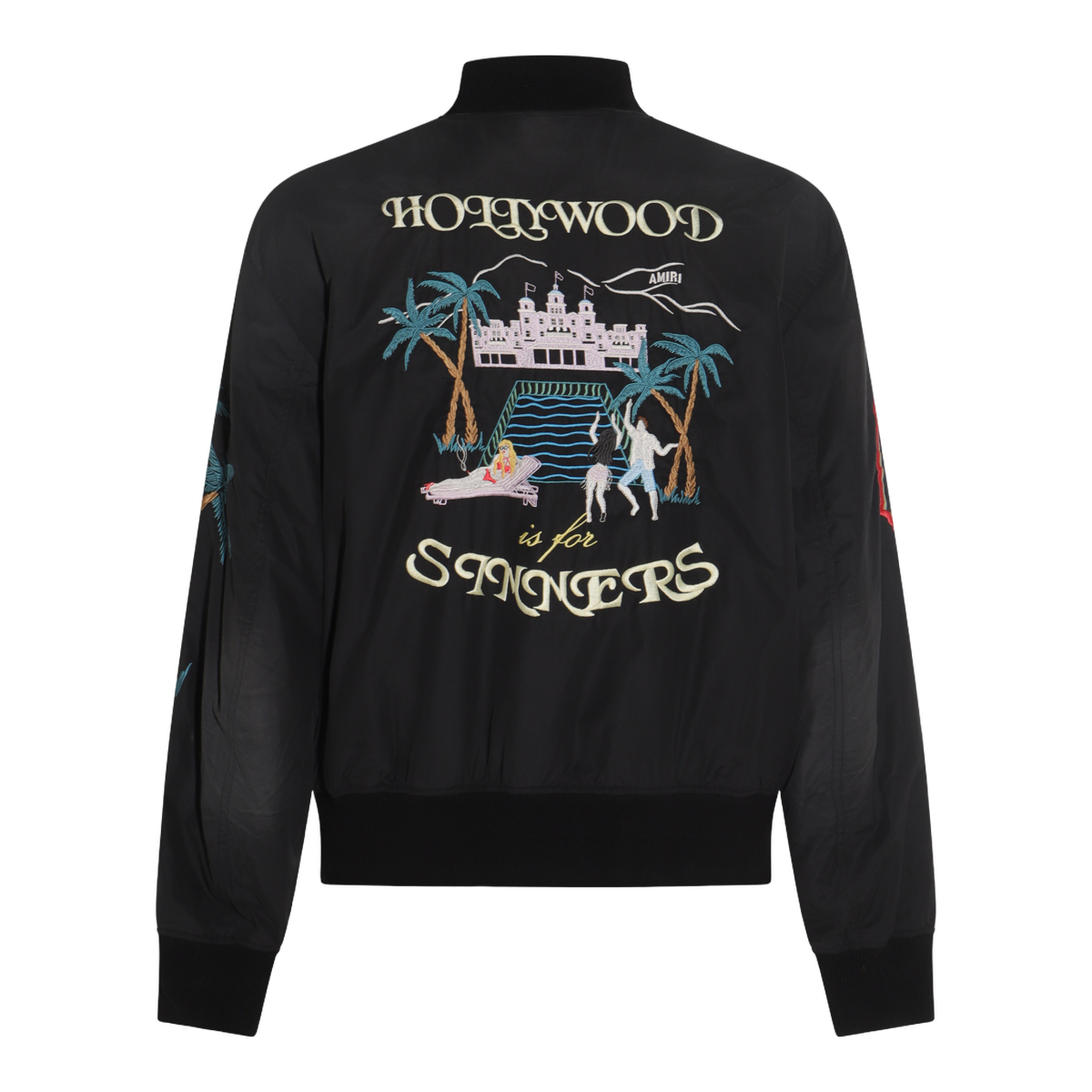 Embroidered Black Bomber Jacket with Unique Patches