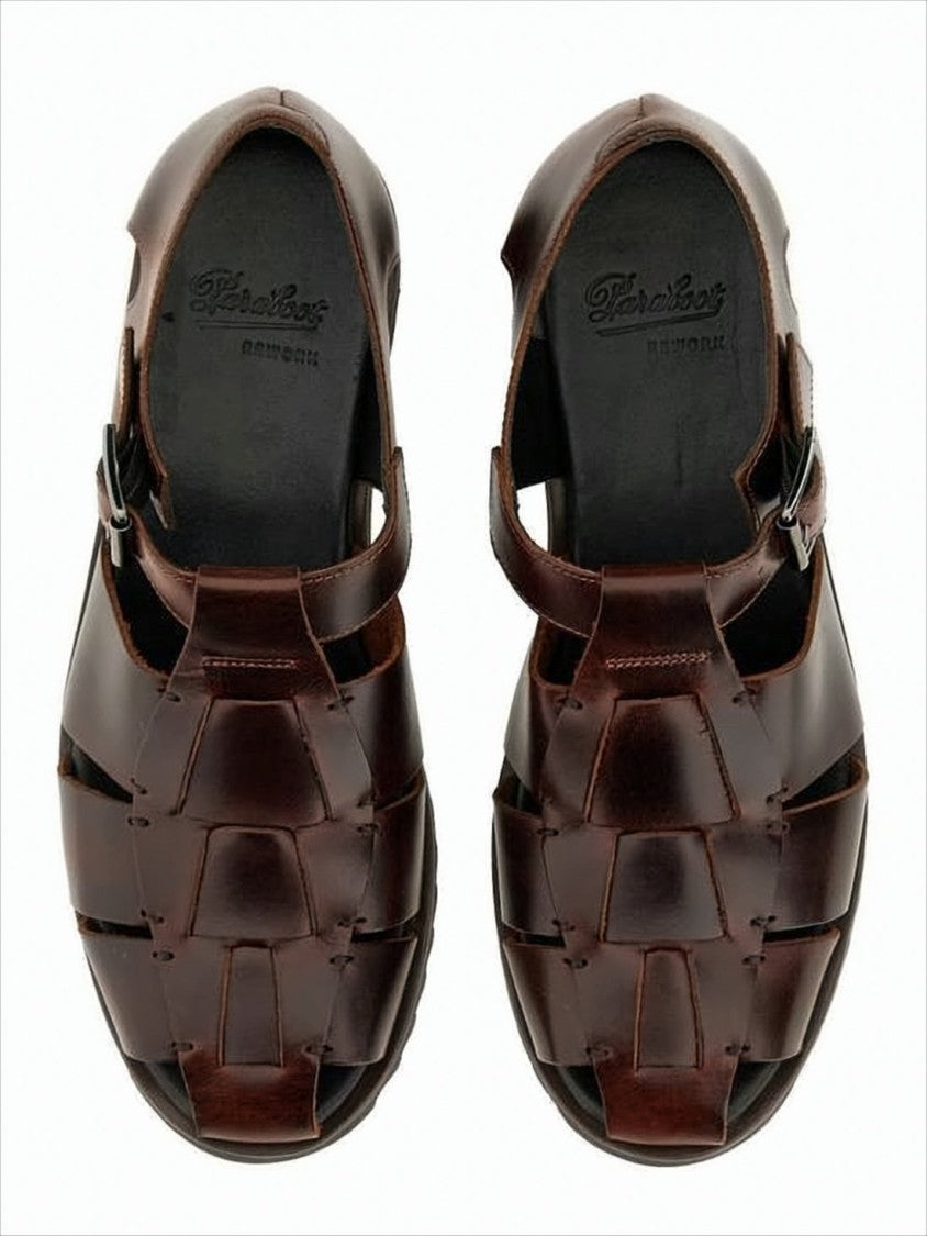 Woven Leather Sandals with Side Buckle Strap